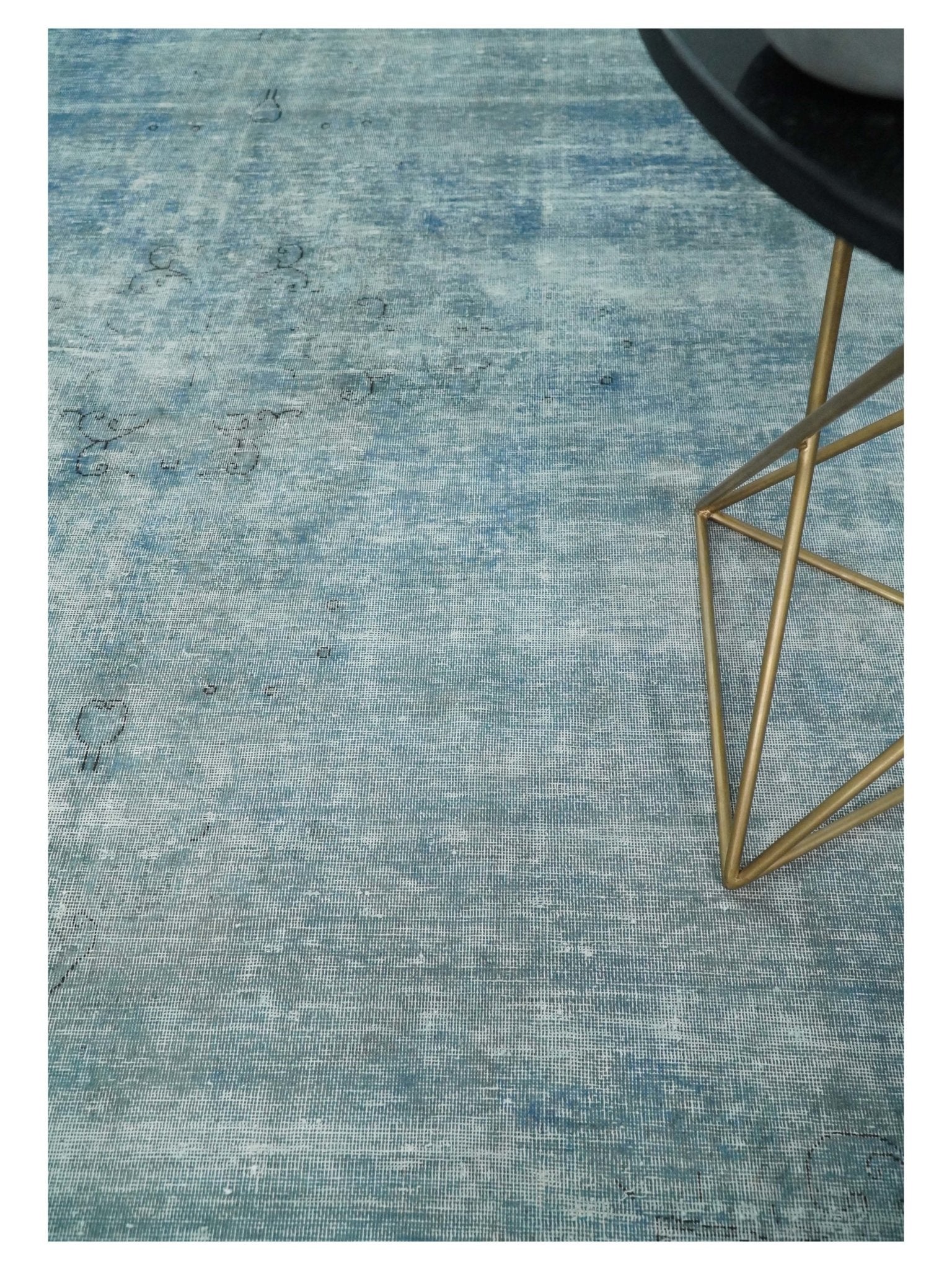 Distressed Vintage 8x11 Blue Traditional Oxidized Textured Persian Low Pile Wool Rug | TRD4308 - Image 3