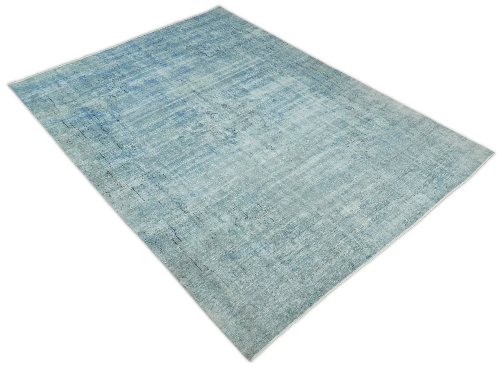 Distressed Vintage 8x11 Blue Traditional Oxidized Textured Persian Low Pile Wool Rug | TRD4308 - Image 4