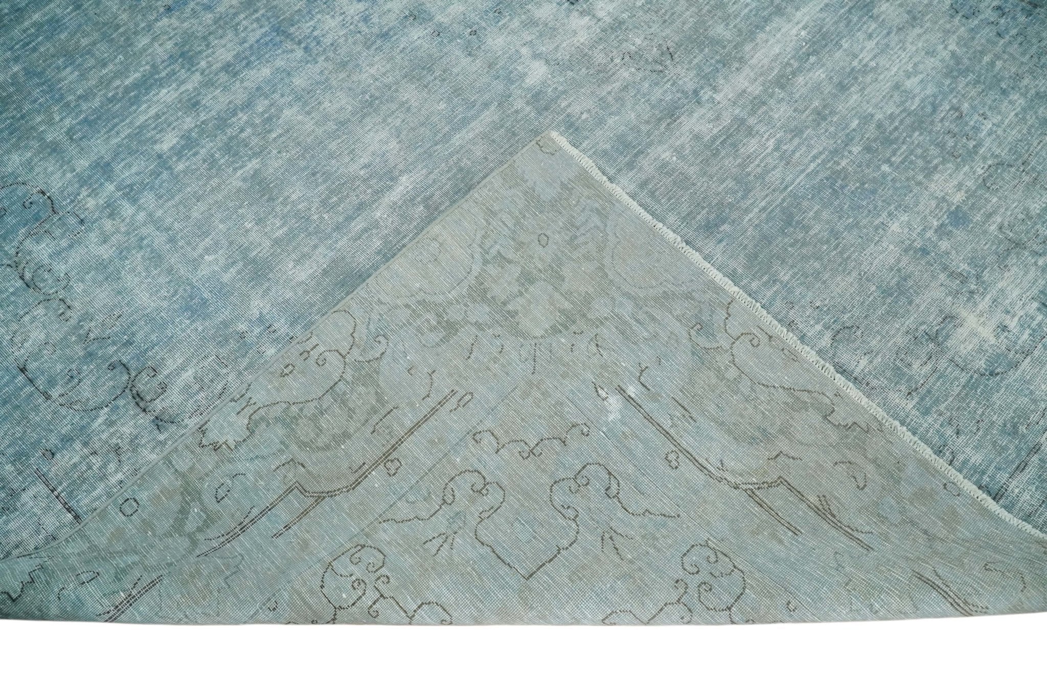 Distressed Vintage 8x11 Blue Traditional Oxidized Textured Persian Low Pile Wool Rug | TRD4308 - Image 5
