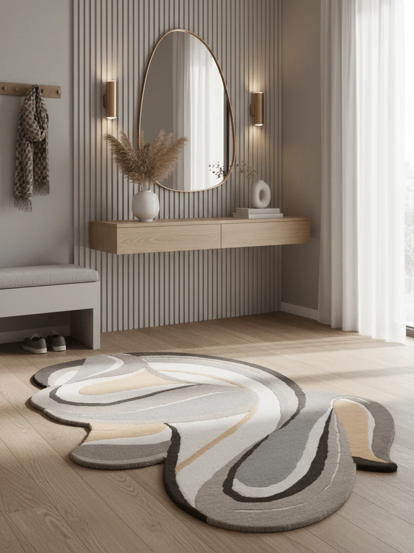 Drifted Ribbon Gray Hand Tufted 5x8 Wool Area Rug - Image 2