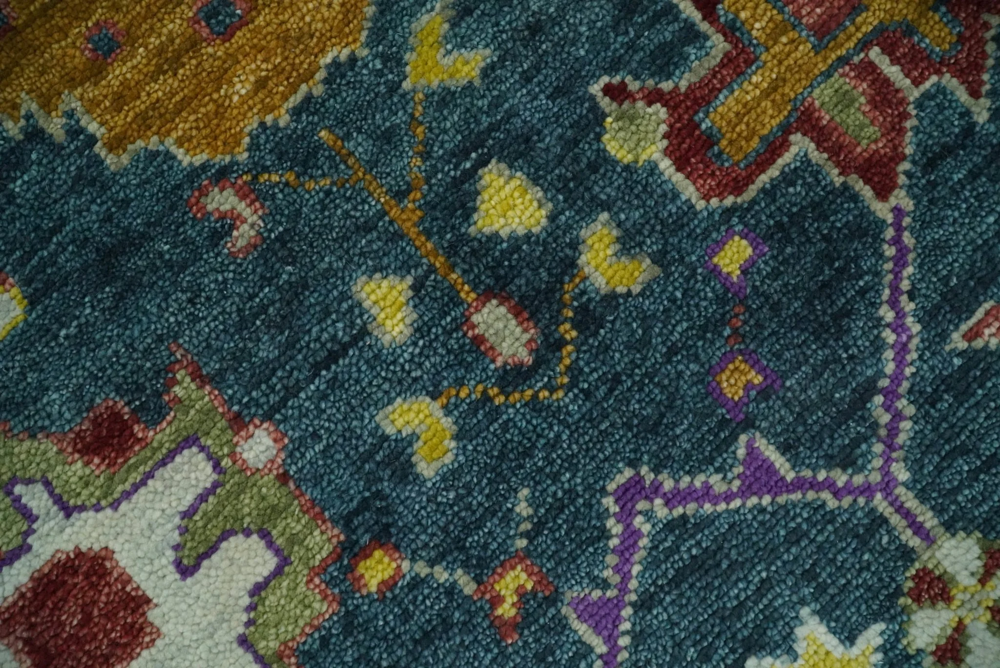 Traditional Floral Teal, Ivory and Mustard Hand Knotted Oriental Oushak Multi Size wool Area Rug - Image 4