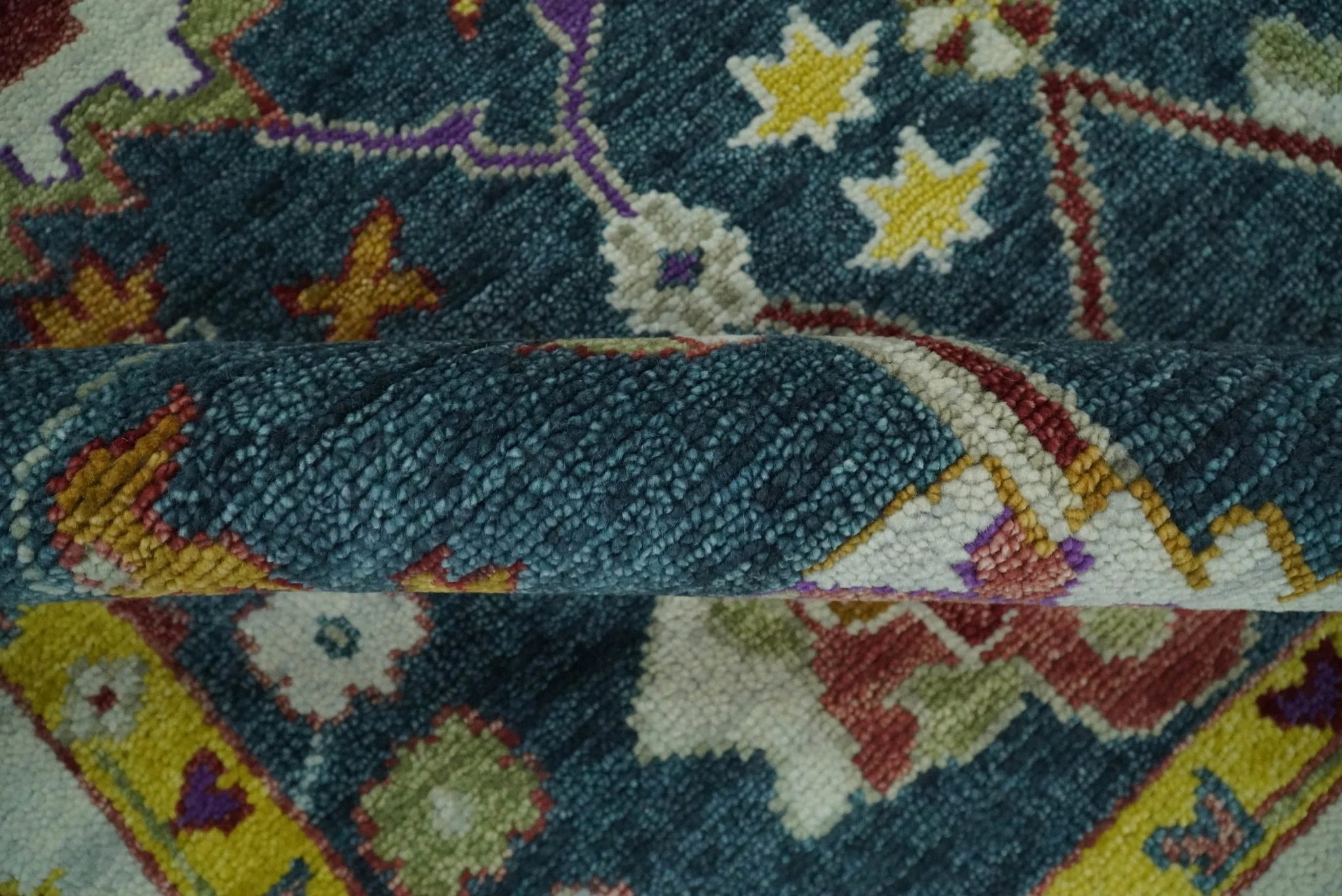 Traditional Floral Teal, Ivory and Mustard Hand Knotted Oriental Oushak Multi Size wool Area Rug - Image 6