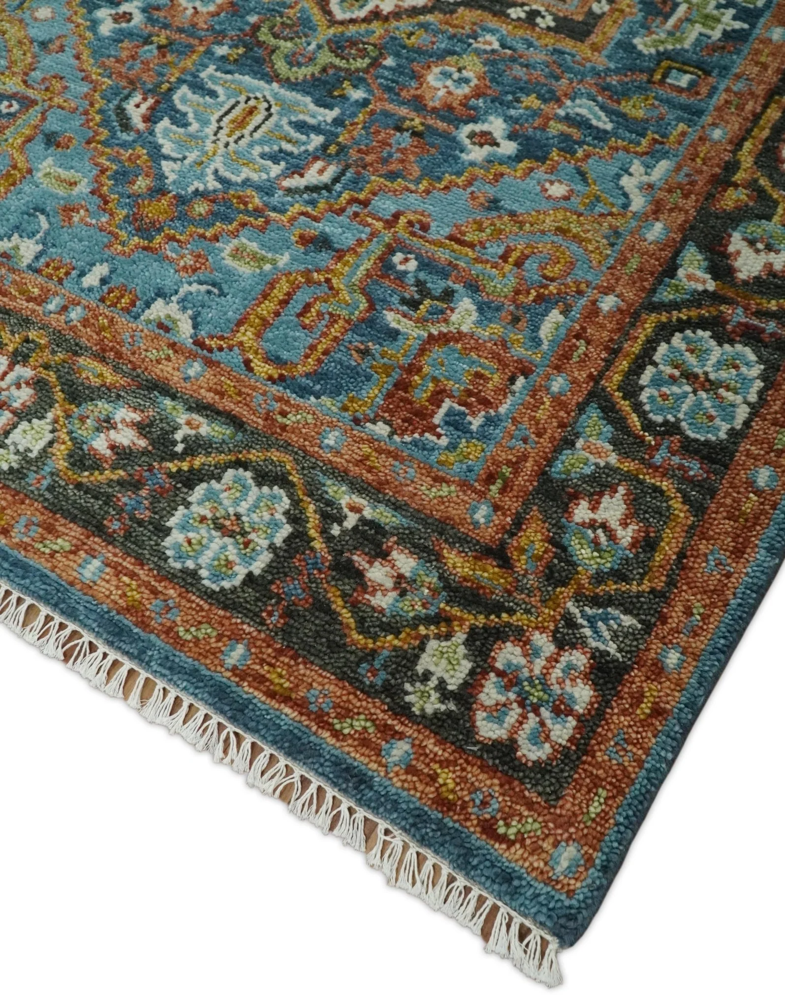 Eclectic 5x8 Wool Traditional Persian Blue and Brown Vibrant Colorful Hand knotted SerapiArea Rug | TRDCP19158 - Image 3