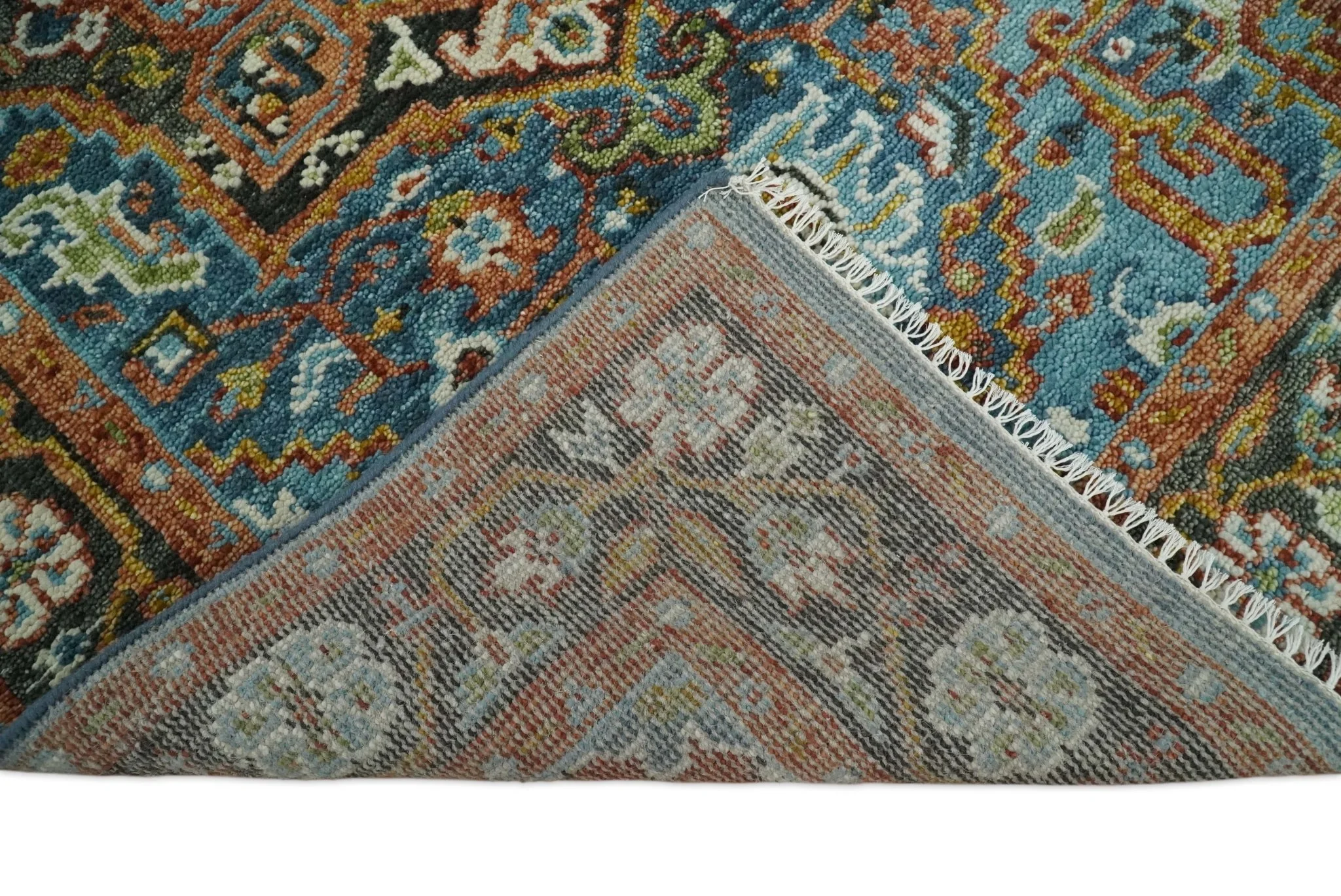 Eclectic 5x8 Wool Traditional Persian Blue and Brown Vibrant Colorful Hand knotted SerapiArea Rug | TRDCP19158 - Image 8