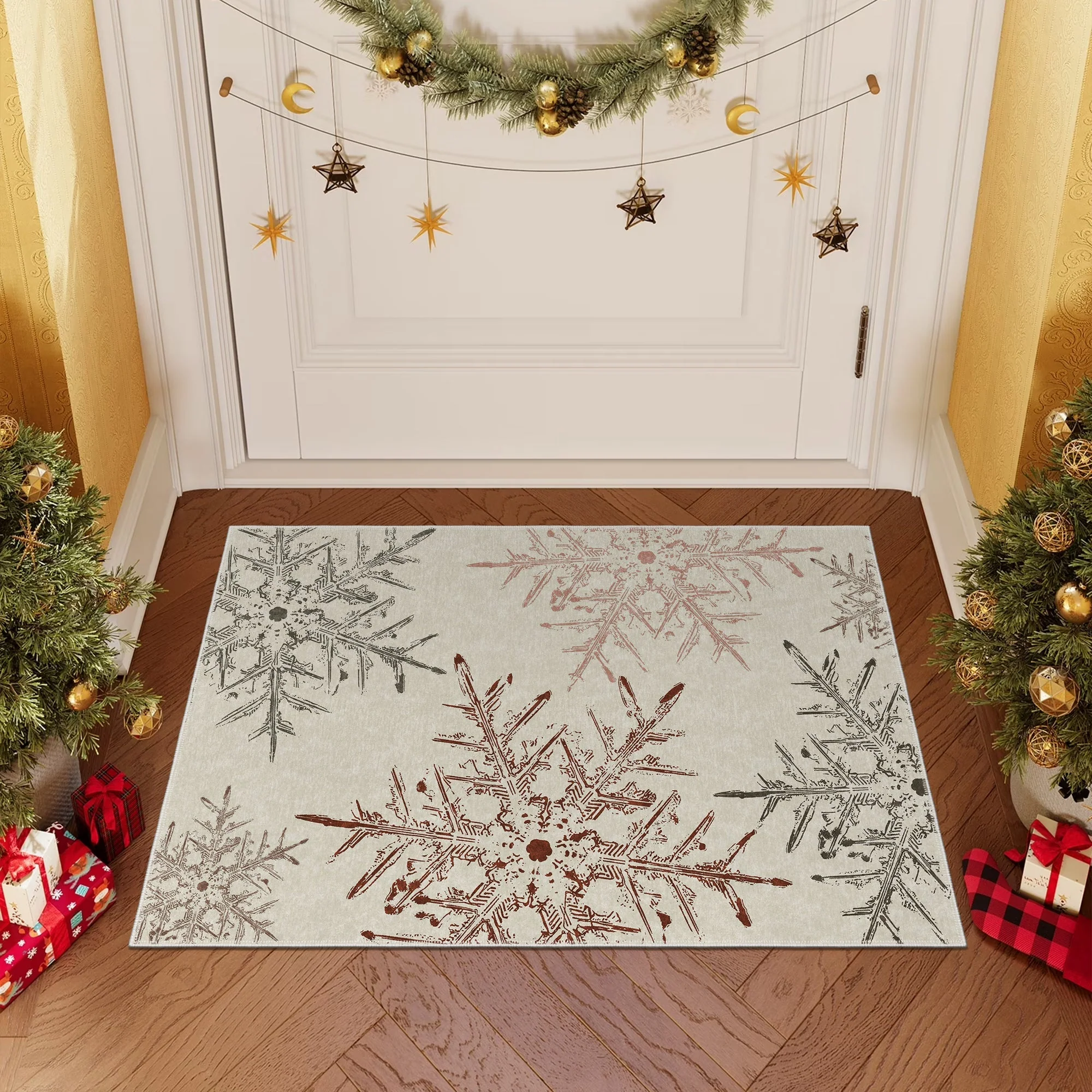 Elvian Christmas Beige Machine Washable Cotton Area Rug - Image 2