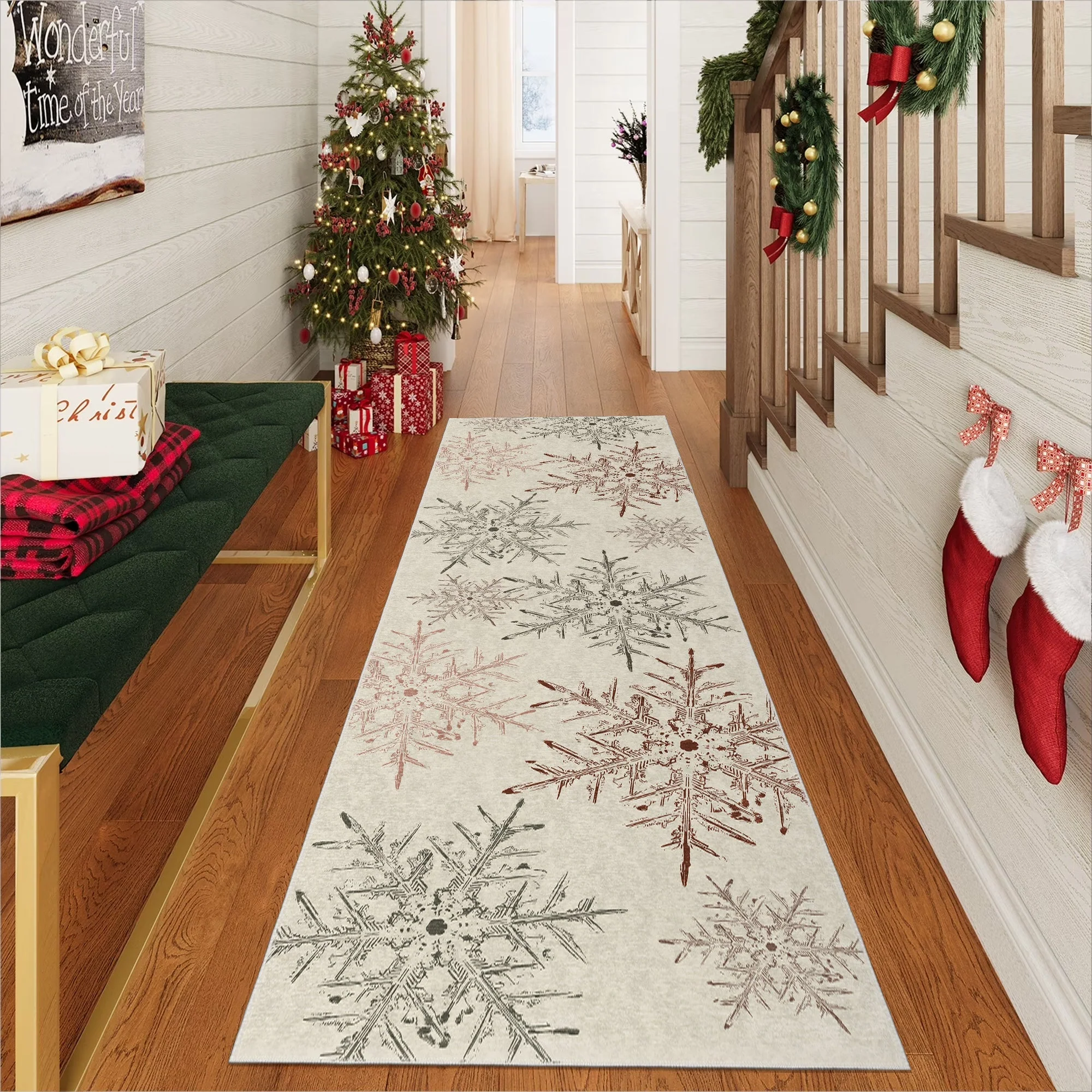 Elvian Christmas Beige Machine Washable Cotton Area Rug - Image 3