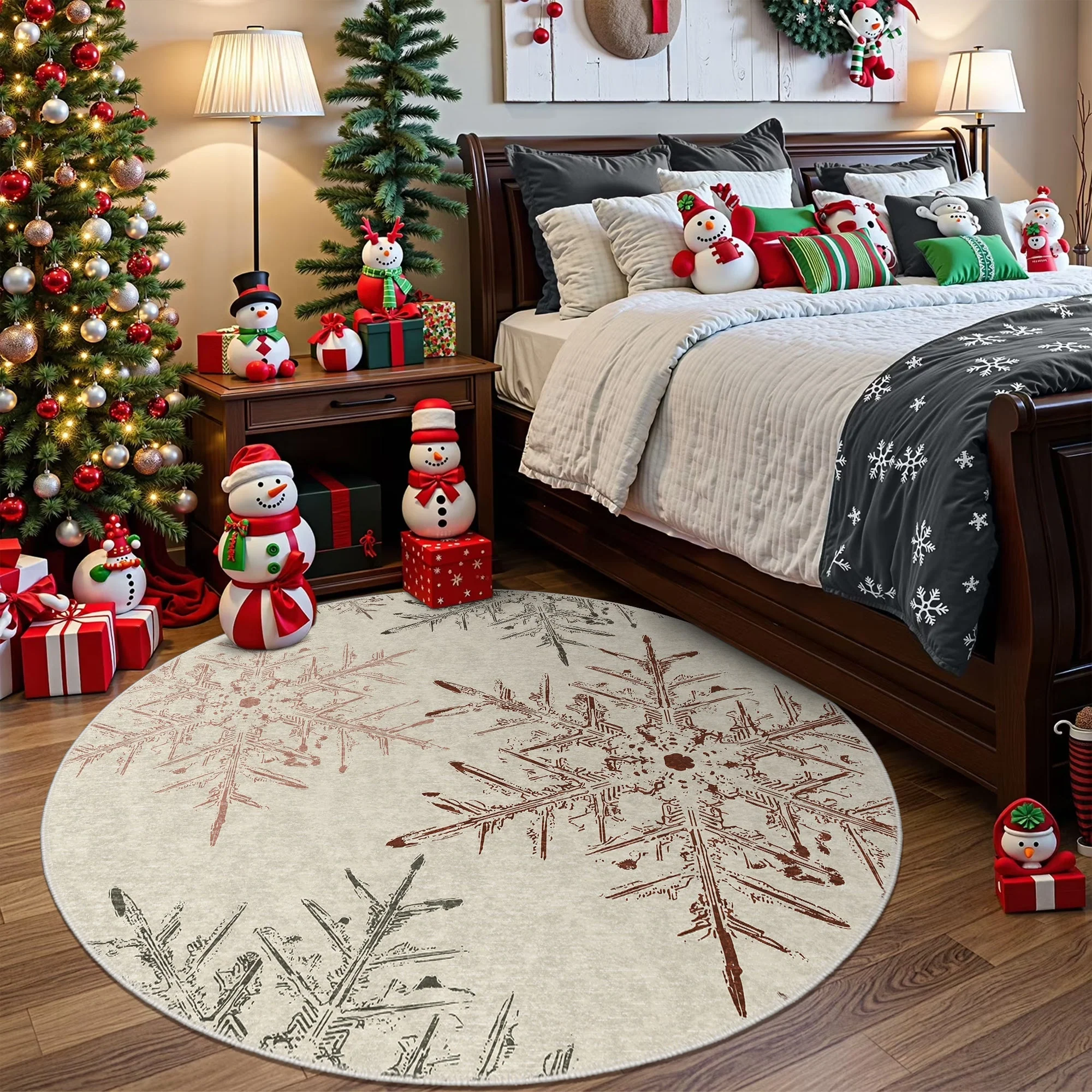 Elvian Christmas Beige Machine Washable Cotton Area Rug - Image 4