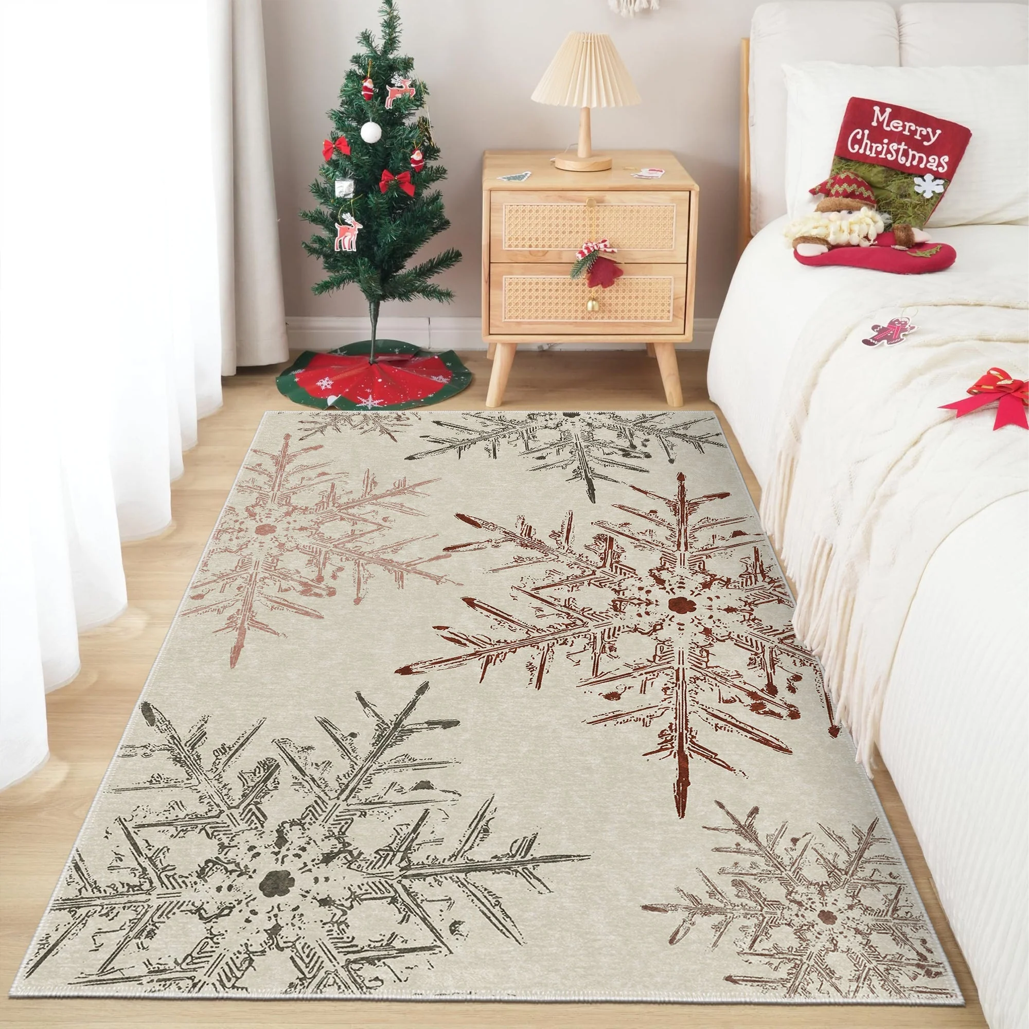 Elvian Christmas Beige Machine Washable Cotton Area Rug - Image 5