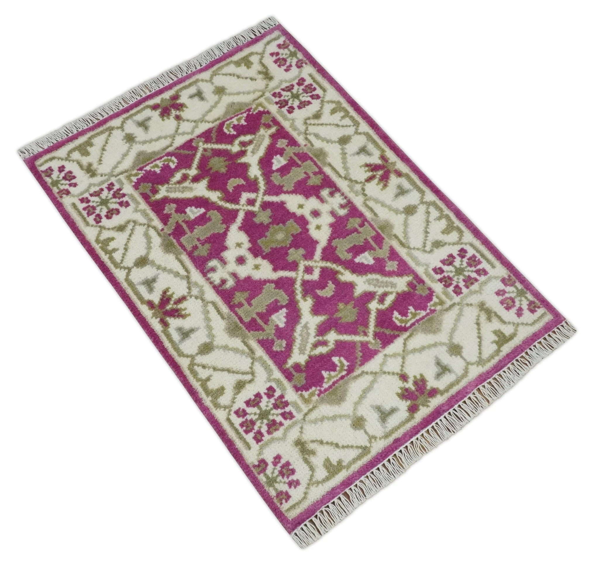 Entryway 2x3 Pink and Ivory Hand Knotted Oriental Oushak  Wool Area Rug - Image 7