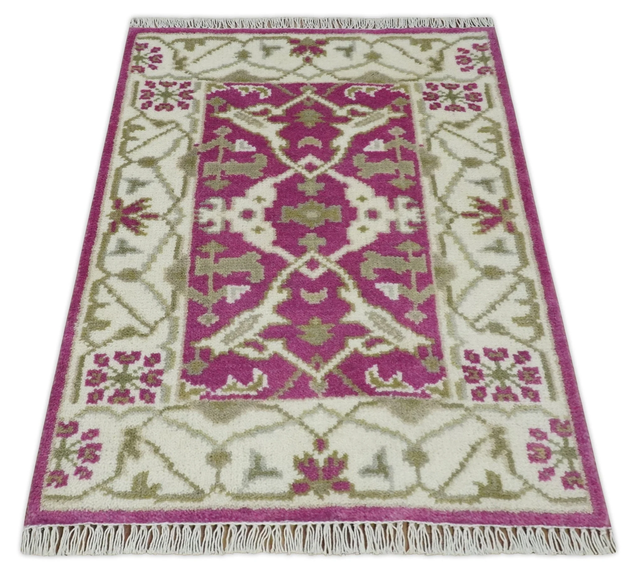 Entryway 2x3 Pink and Ivory Hand Knotted Oriental Oushak  Wool Area Rug - Image 8