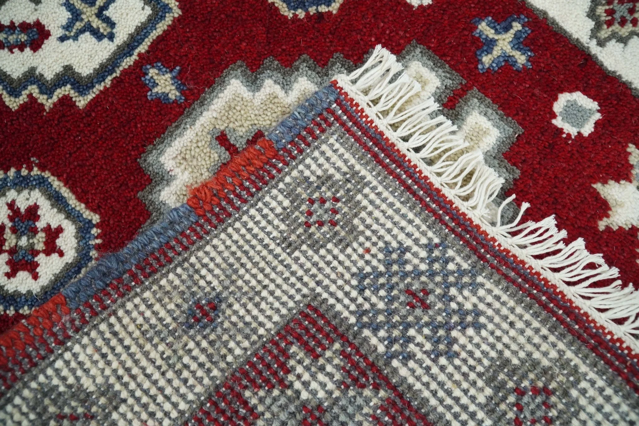Entryway 2x4 Red and Ivory Wool Hand Knotted traditional Persian Vintage Antique Southwestern Kazak | TRDCP28424 - Image 5