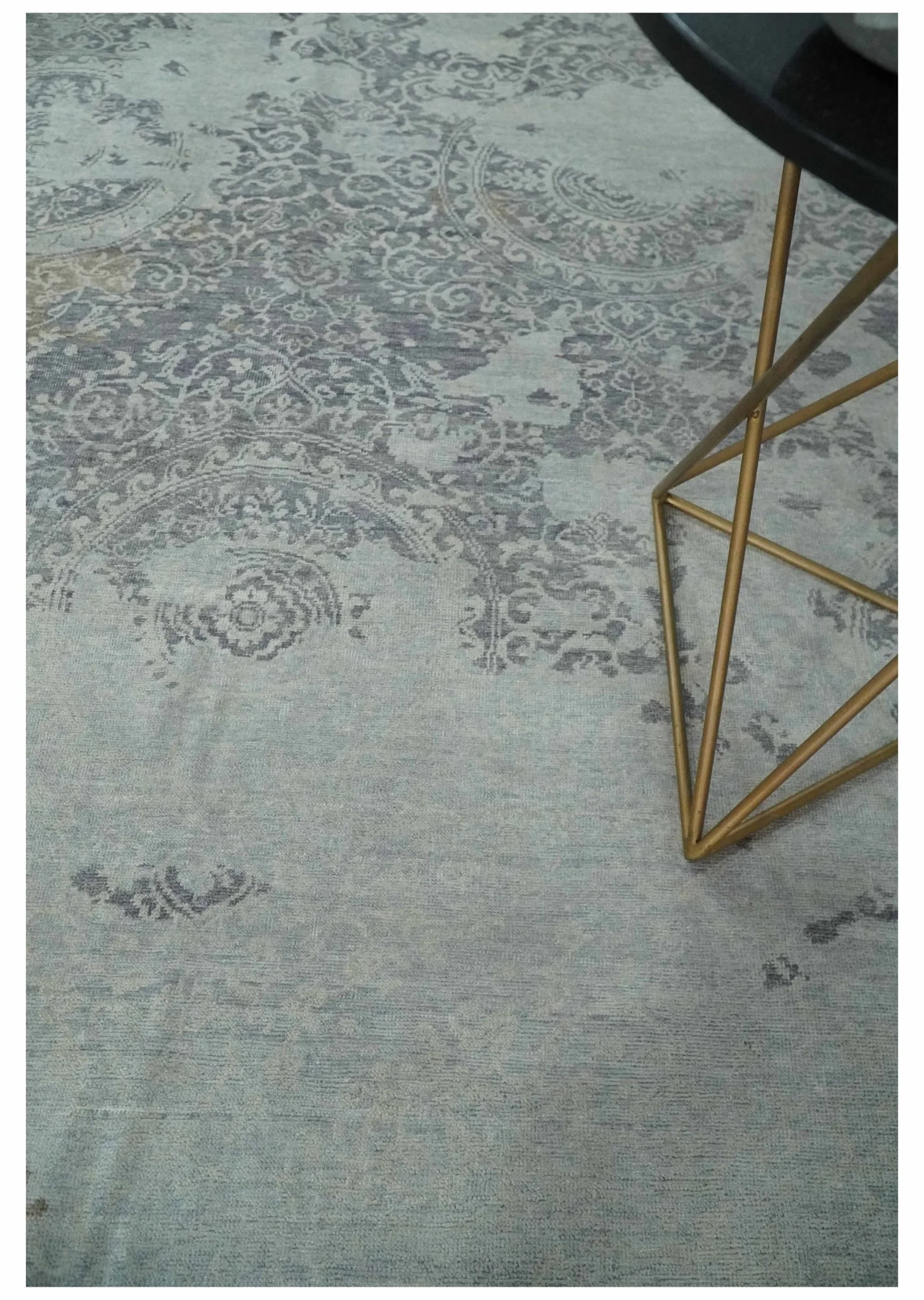 Erased Abstract 8x10 Silver, Blue and Brown Antique Style, Traditional Low Pile Hand Knotted Wool Rug - Image 2