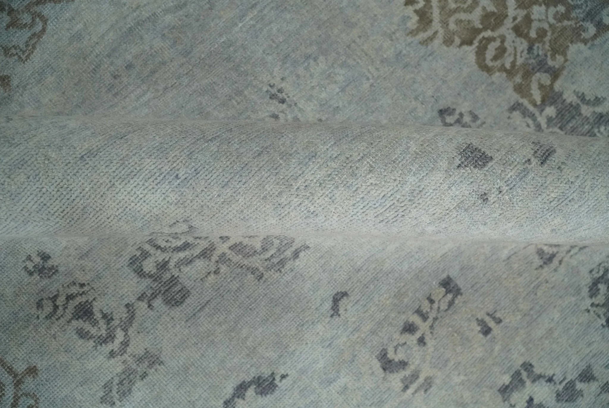 Erased Abstract 8x10 Silver, Blue and Brown Antique Style, Traditional Low Pile Hand Knotted Wool Rug - Image 7