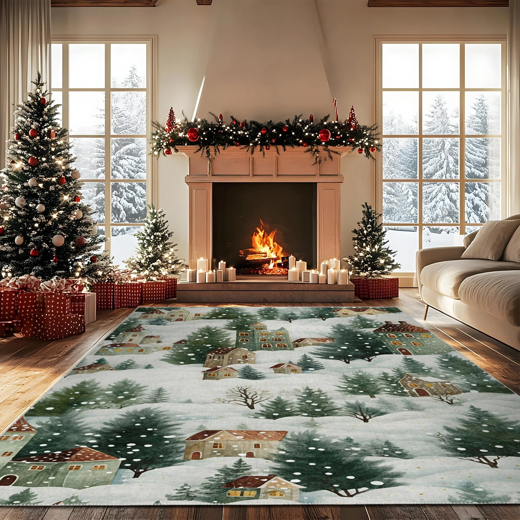 Evolin Christmas Green Machine Washable Cotton Area Rug - Image 2