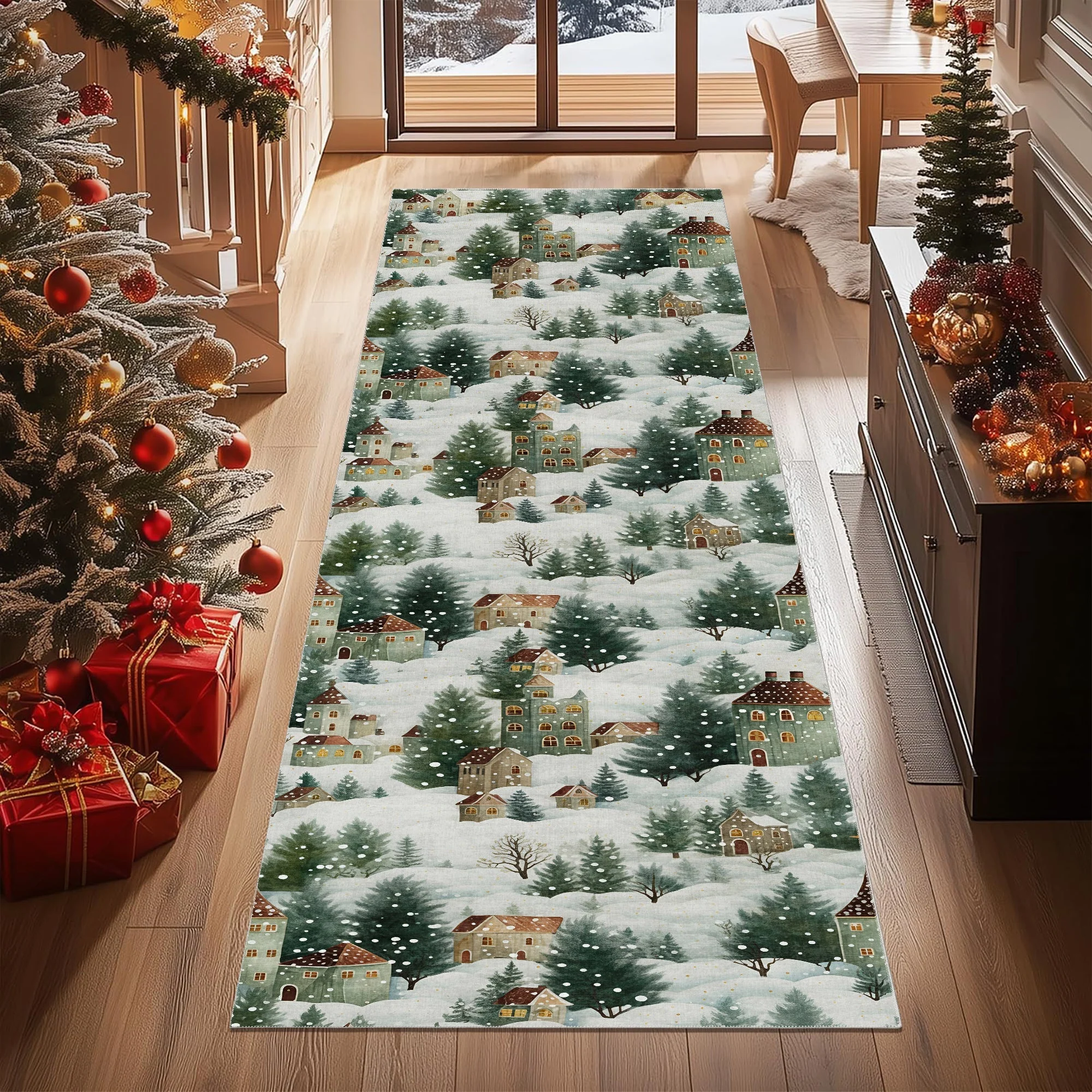 Evolin Christmas Green Machine Washable Cotton Area Rug - Image 3