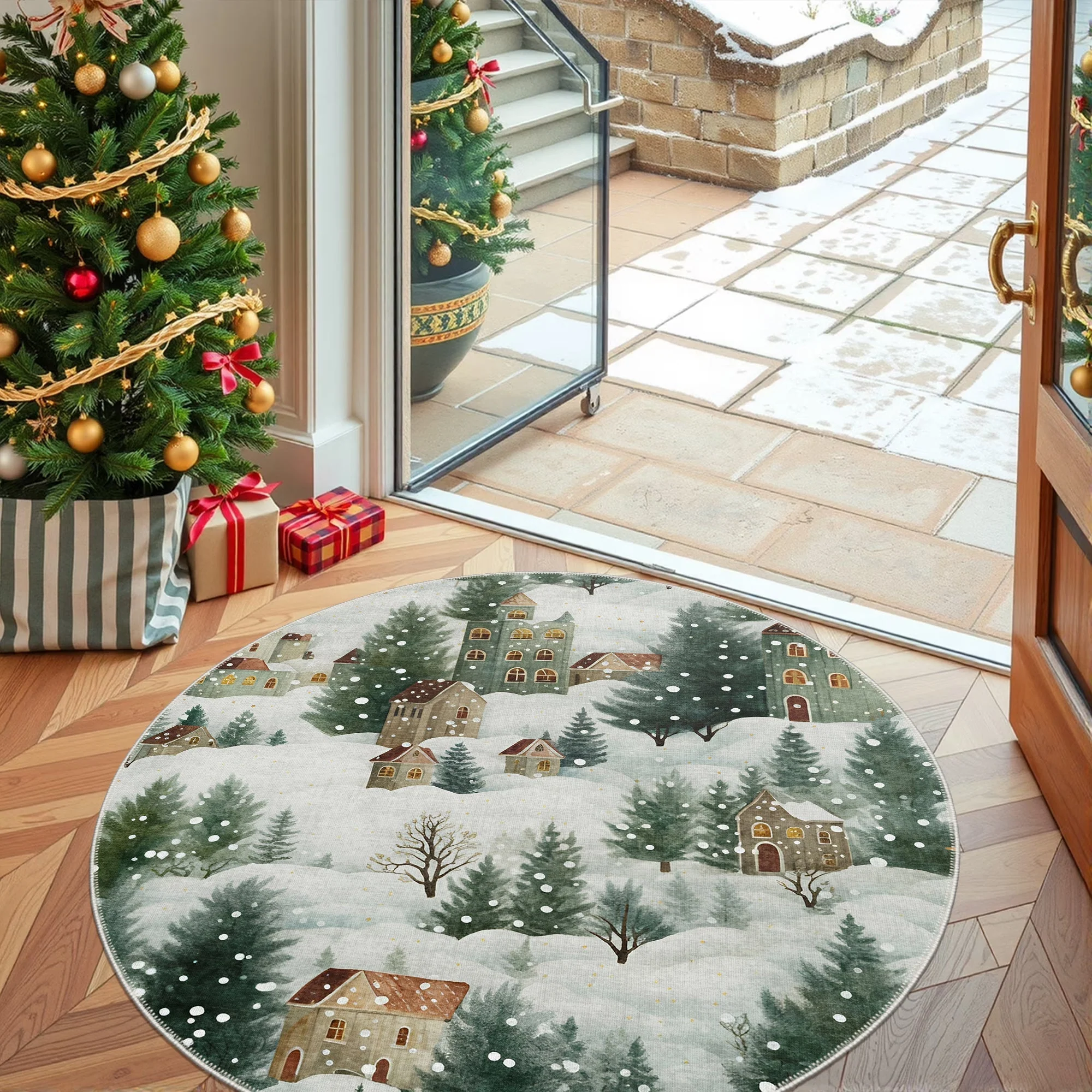 Evolin Christmas Green Machine Washable Cotton Area Rug - Image 4