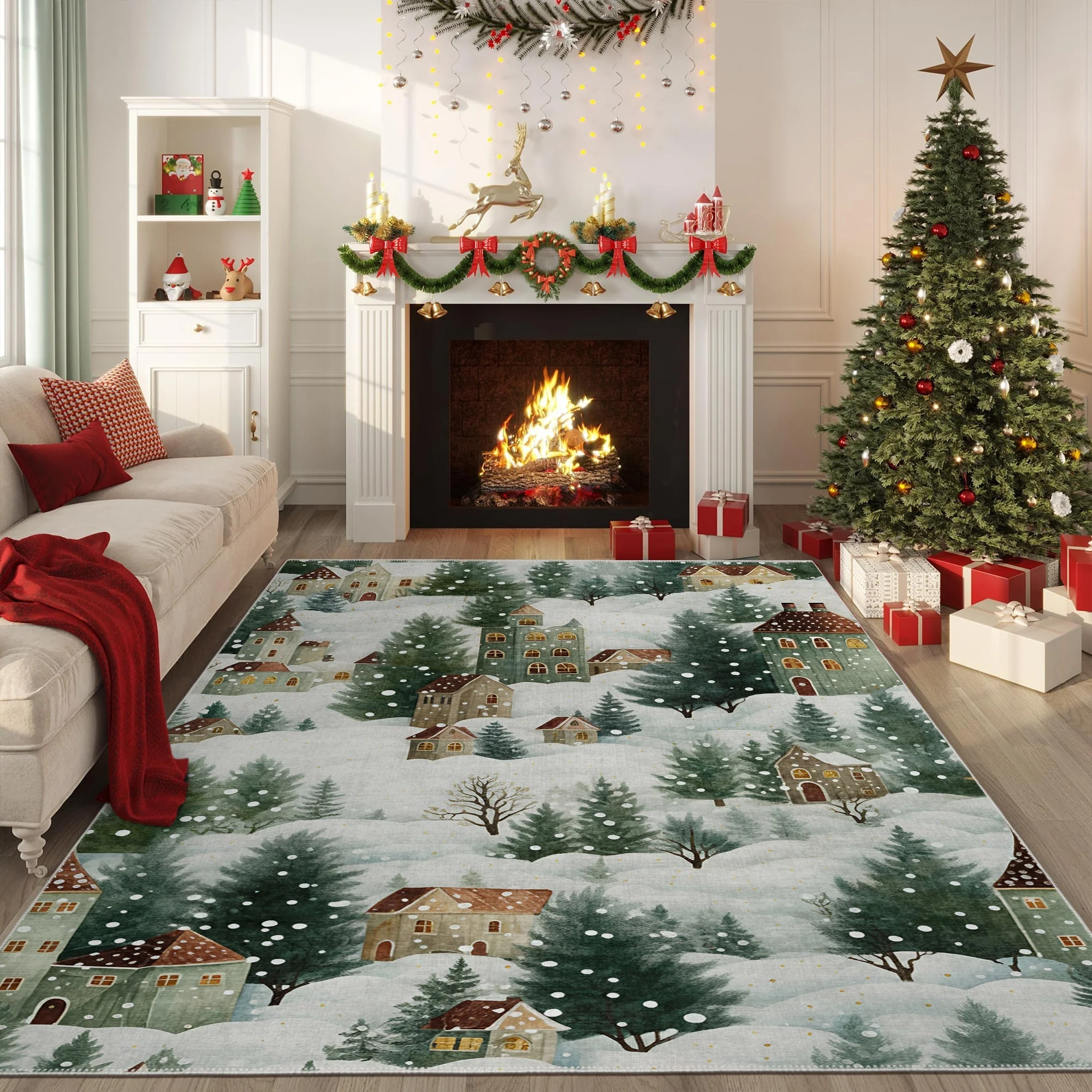 Evolin Christmas Green Machine Washable Cotton Area Rug - Image 5