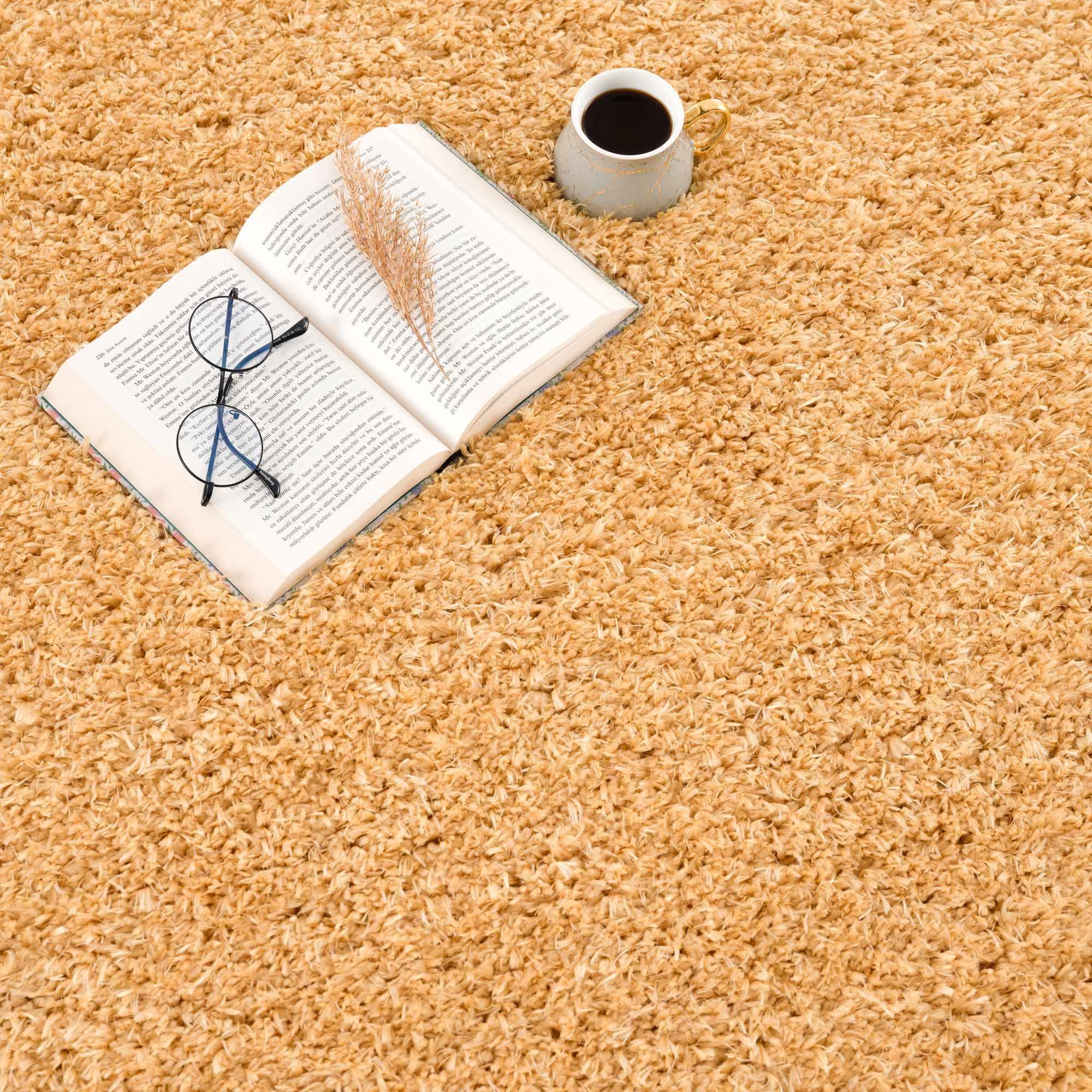Solid Machine Woven Peach Gold Plush wool area rug - Image 13