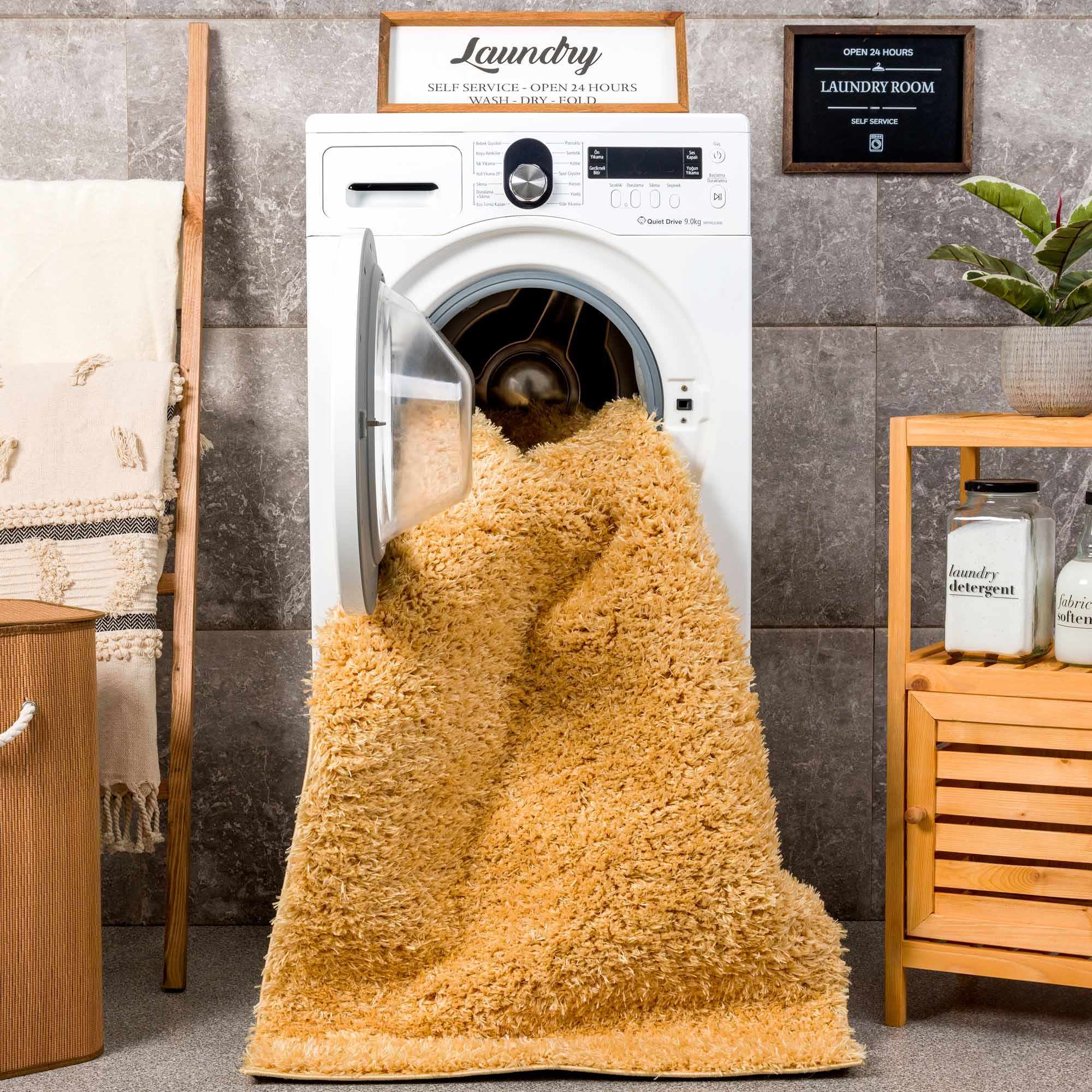 Solid Machine Woven Peach Gold Plush wool area rug - Image 14