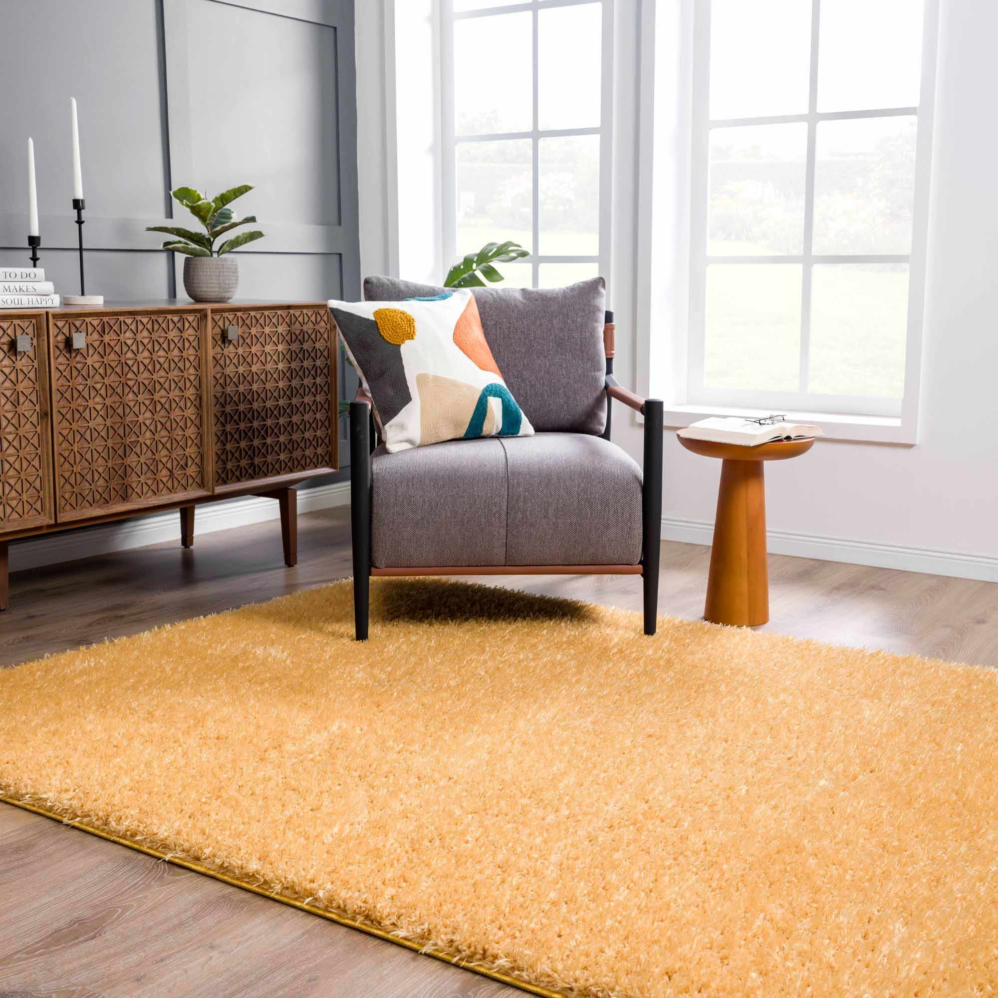 Solid Machine Woven Peach Gold Plush wool area rug - Image 15