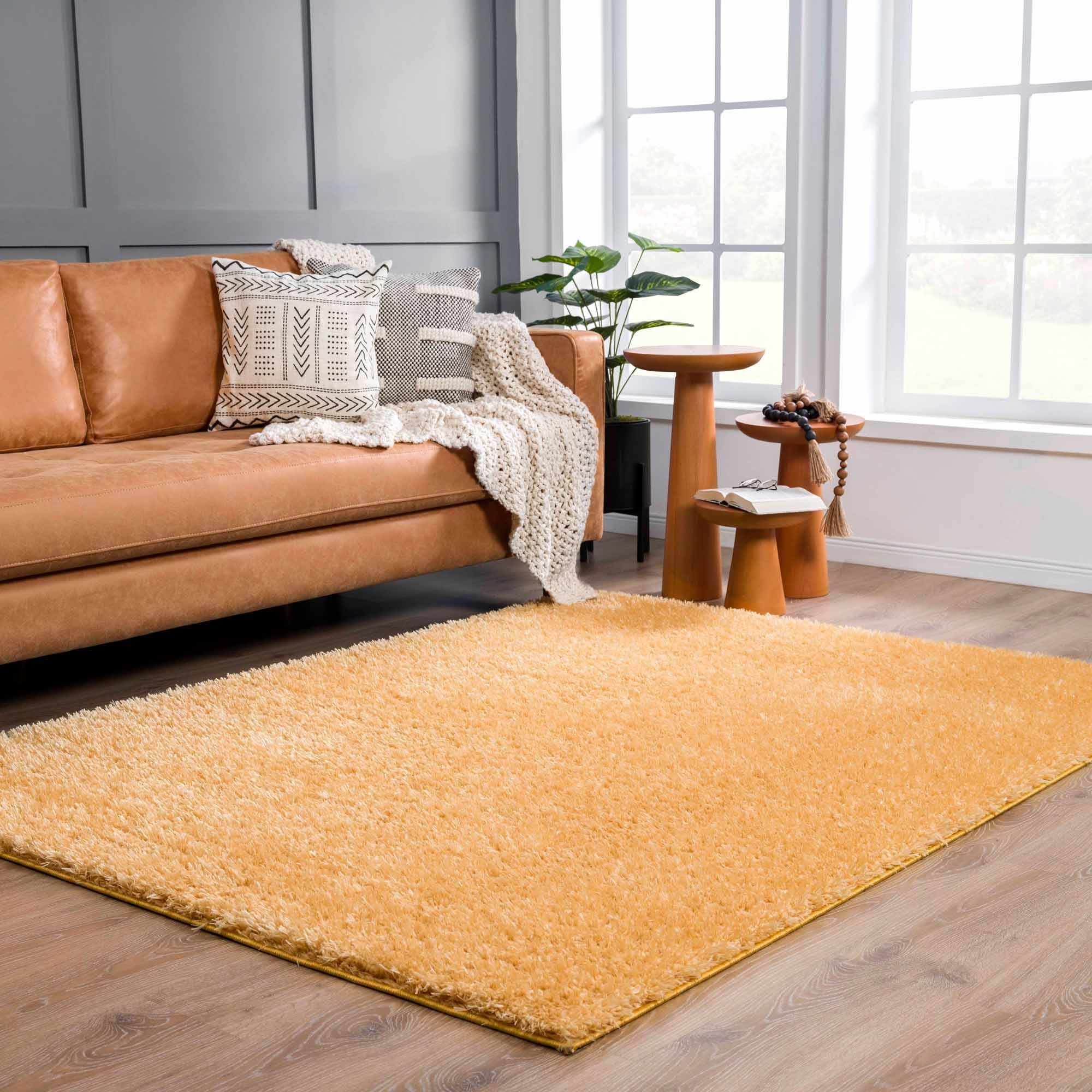 Solid Machine Woven Peach Gold Plush wool area rug - Image 16
