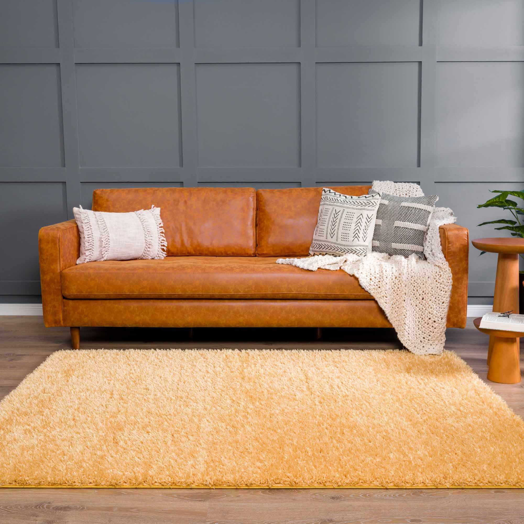 Solid Machine Woven Peach Gold Plush wool area rug - Image 17