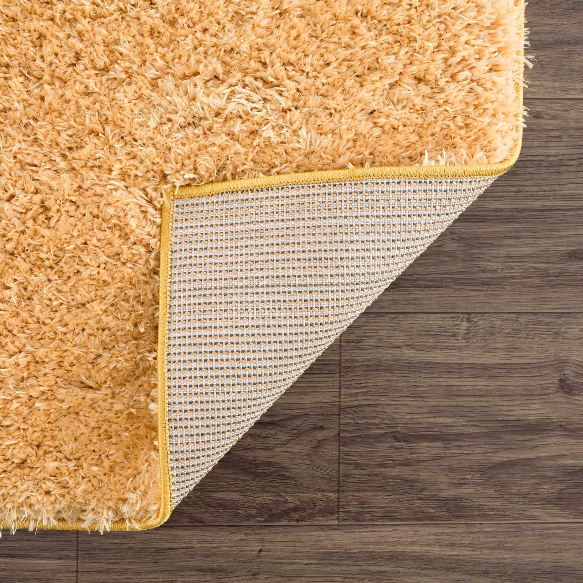 Solid Machine Woven Peach Gold Plush wool area rug - Image 5