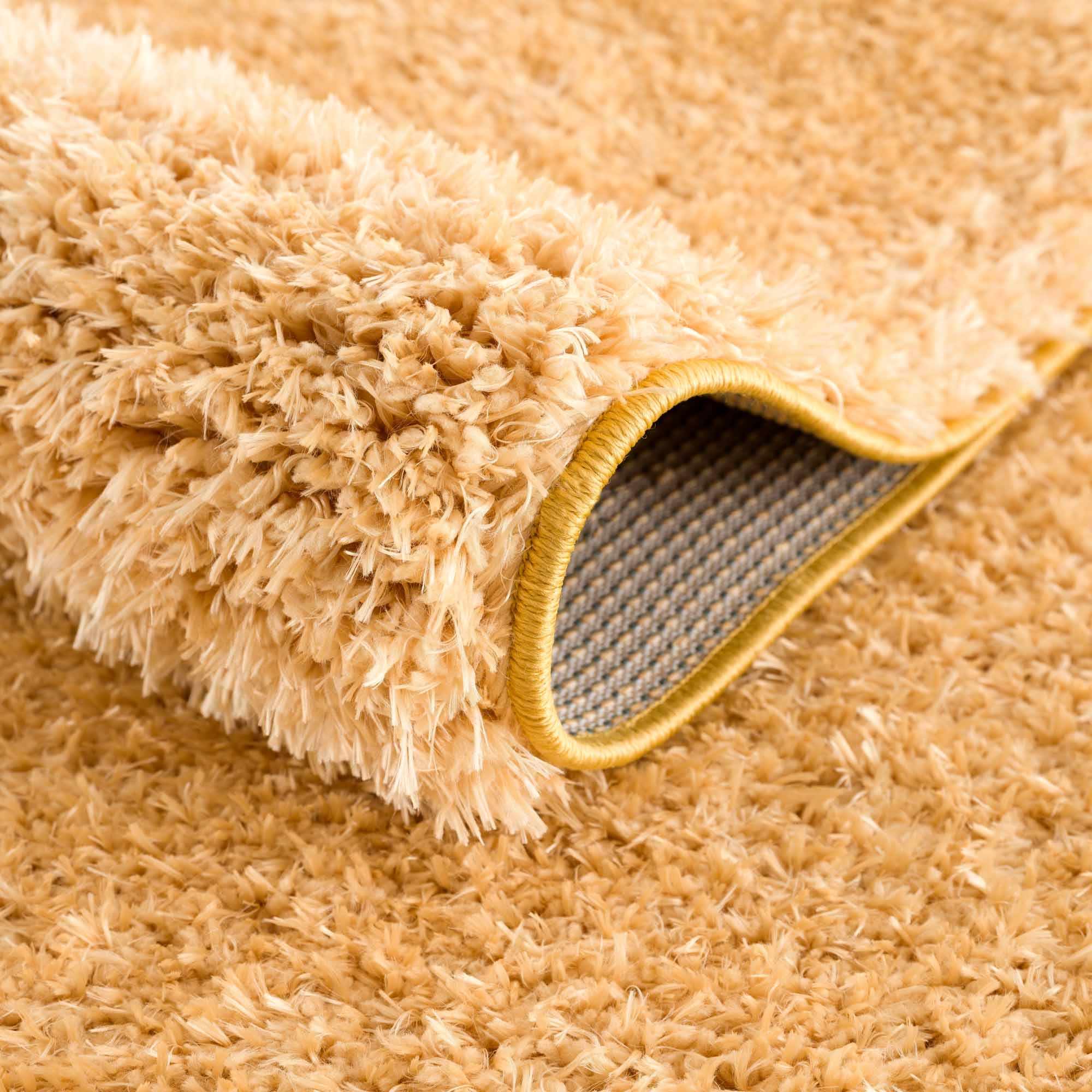 Solid Machine Woven Peach Gold Plush wool area rug - Image 6