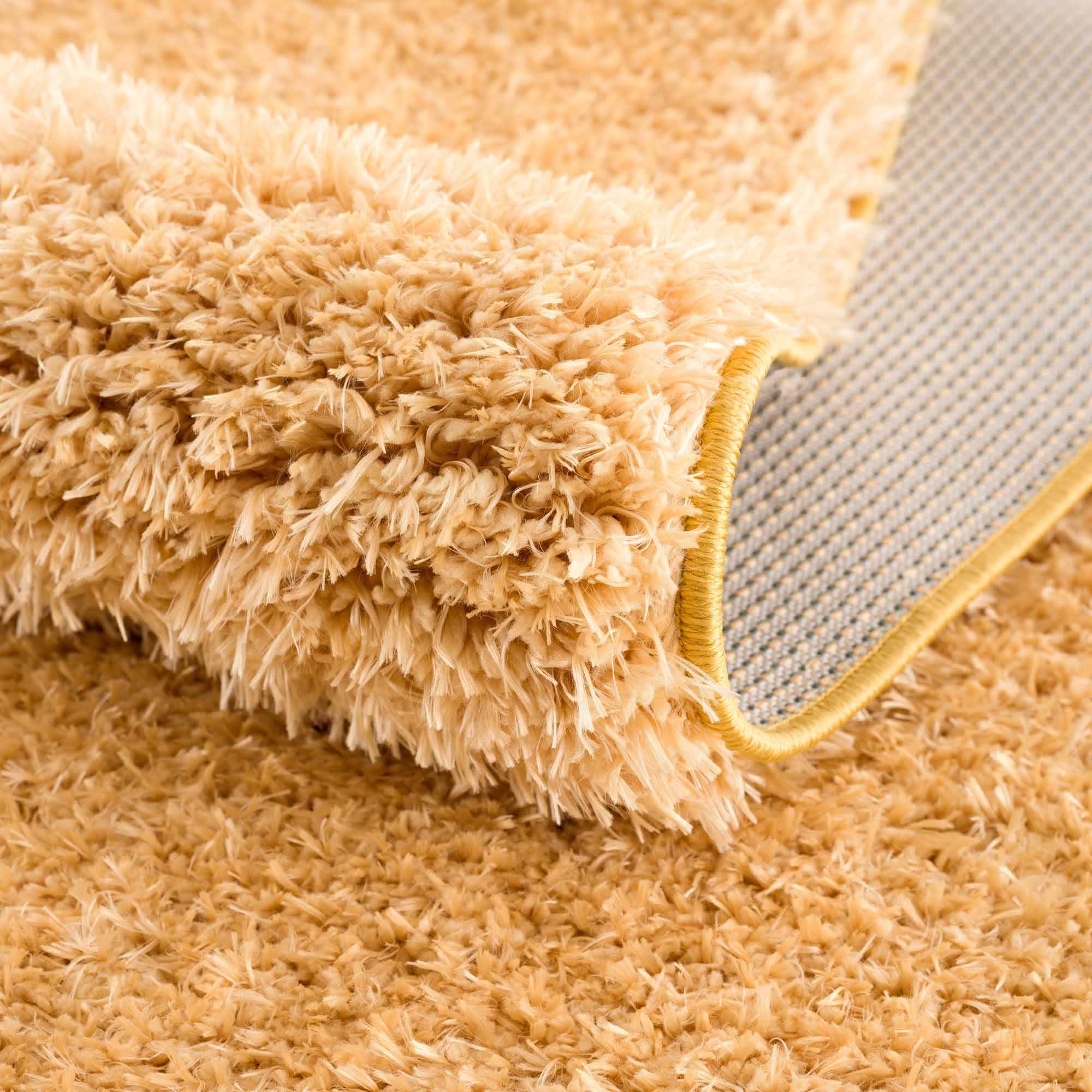 Solid Machine Woven Peach Gold Plush wool area rug - Image 7