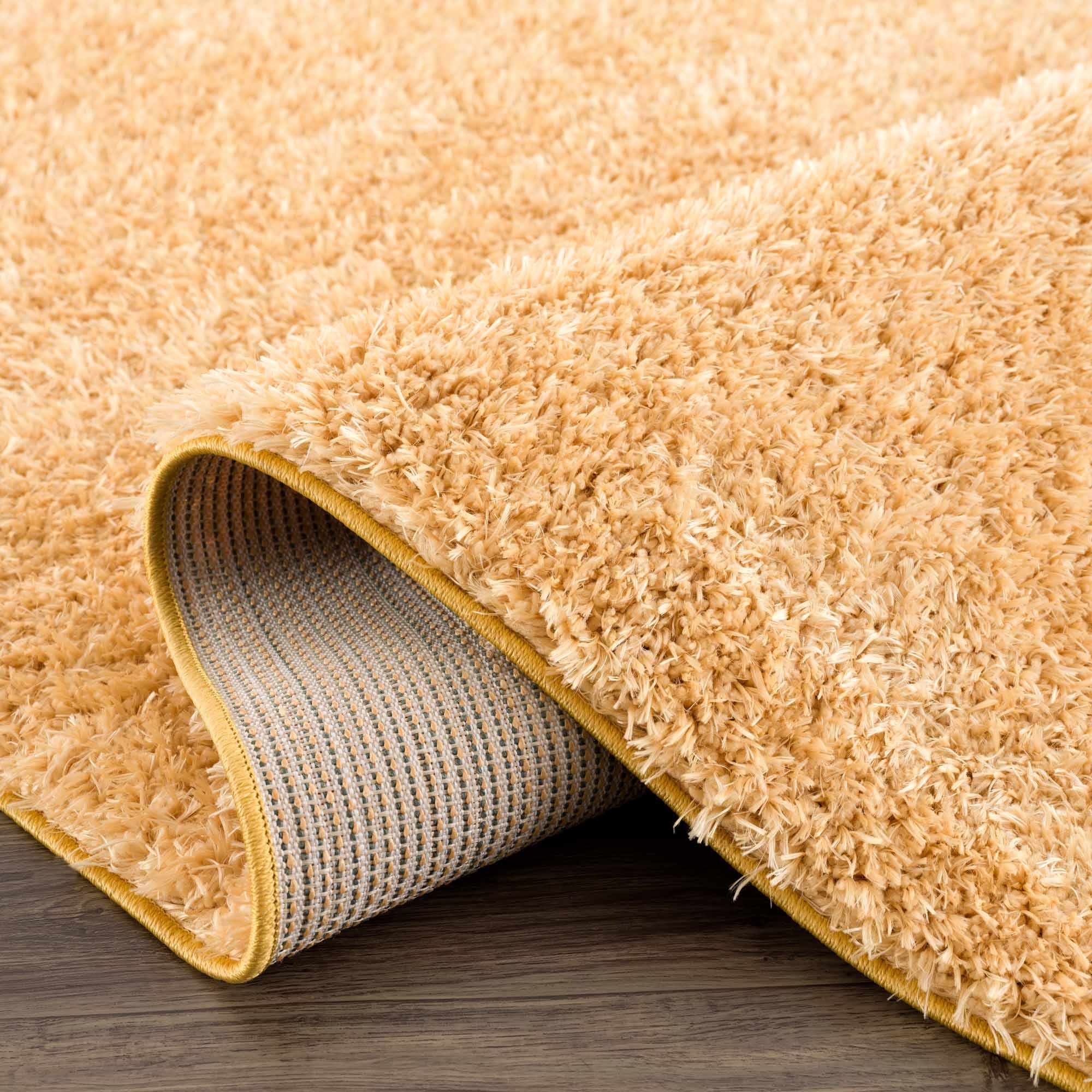 Solid Machine Woven Peach Gold Plush wool area rug - Image 9