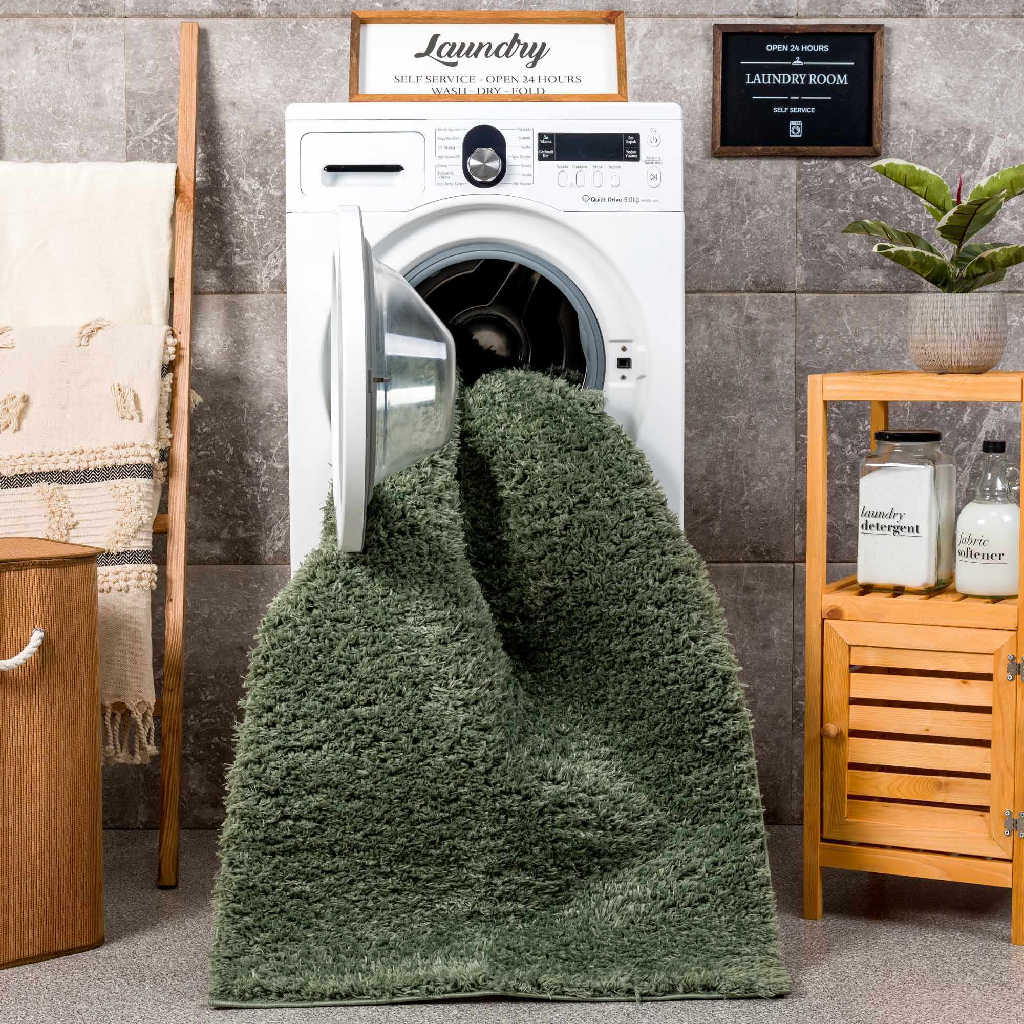 Modern Solid Dark Olive green Woven Plush area rug - Image 14
