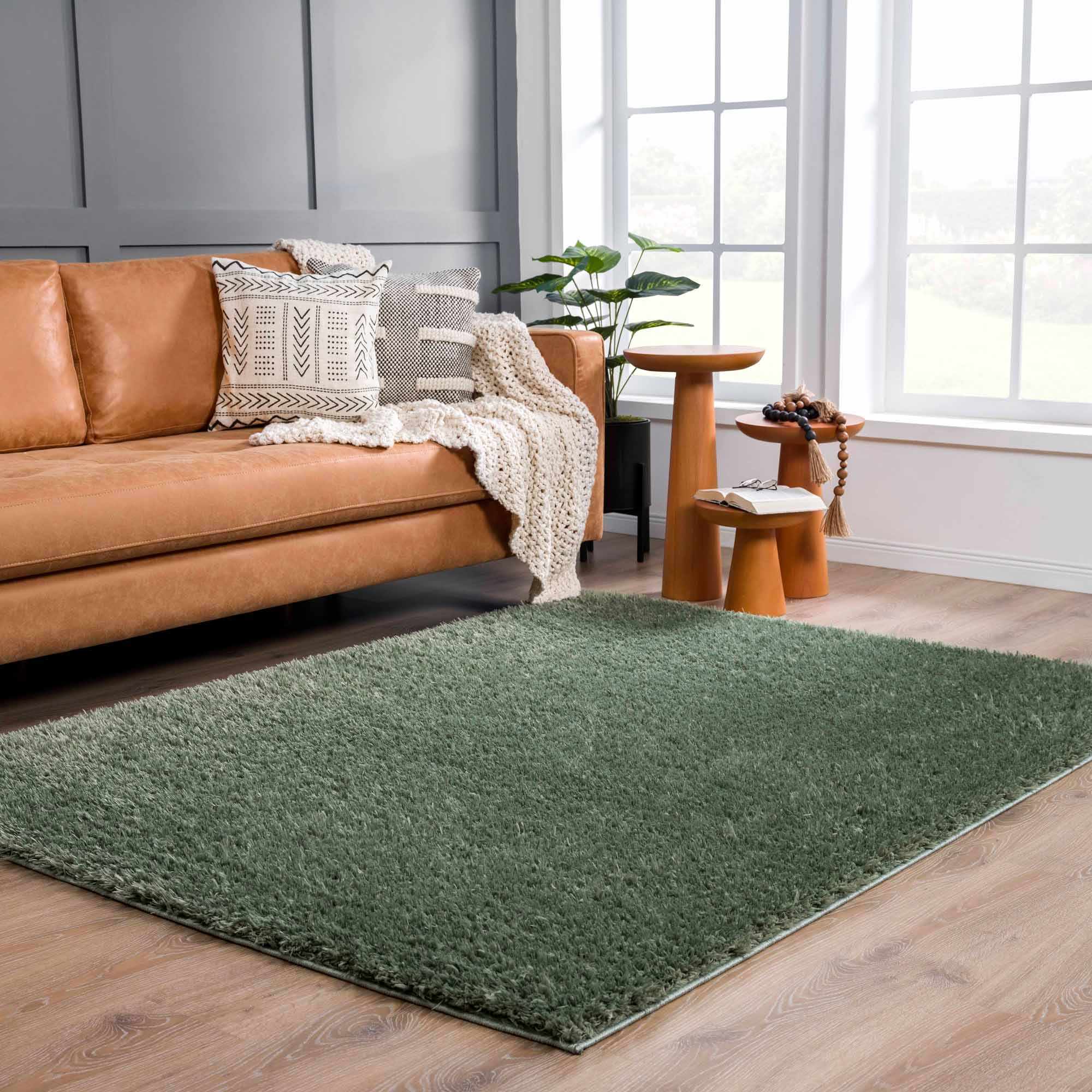 Modern Solid Dark Olive green Woven Plush area rug - Image 15