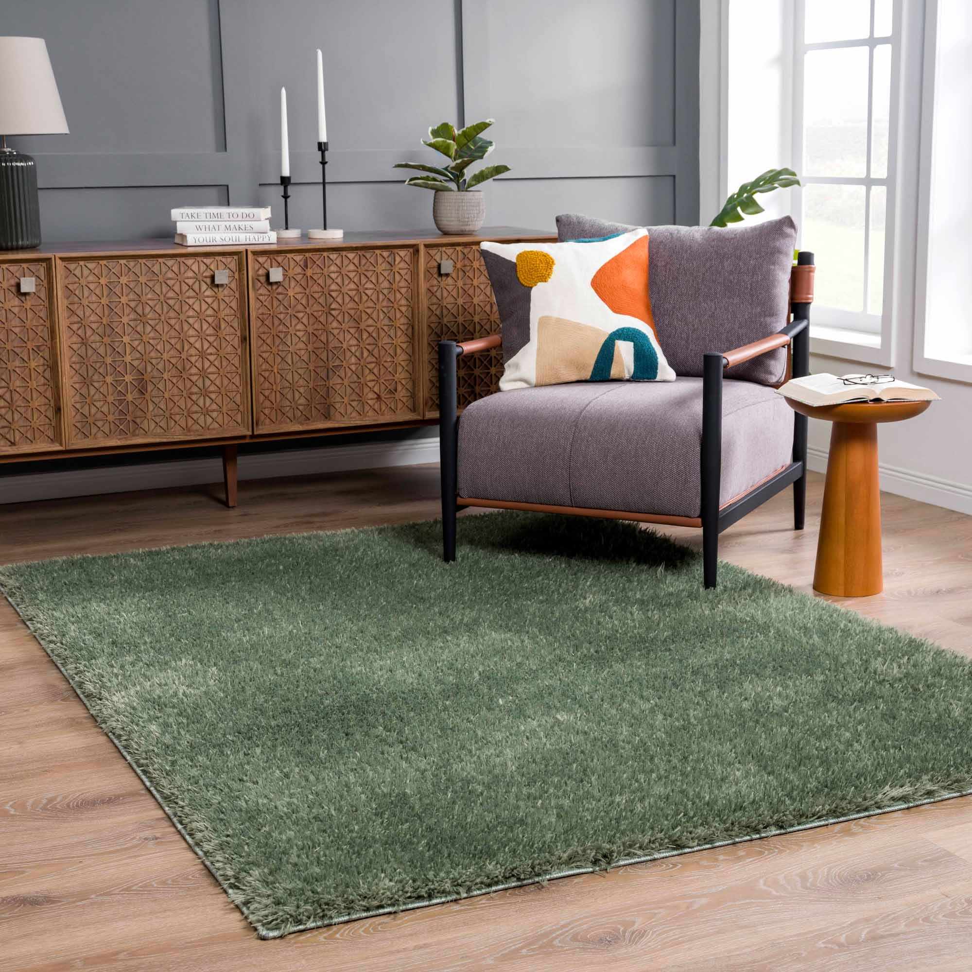 Modern Solid Dark Olive green Woven Plush area rug - Image 16