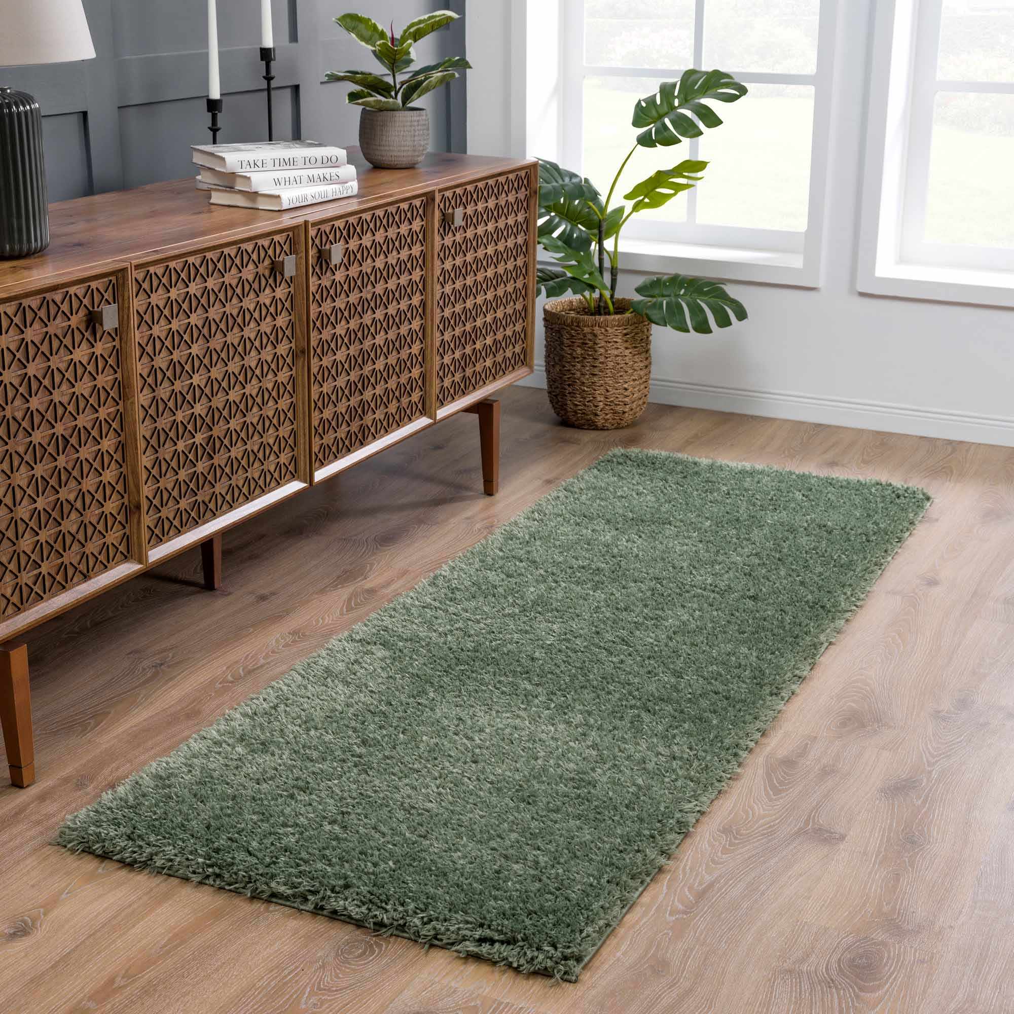 Modern Solid Dark Olive green Woven Plush area rug - Image 3