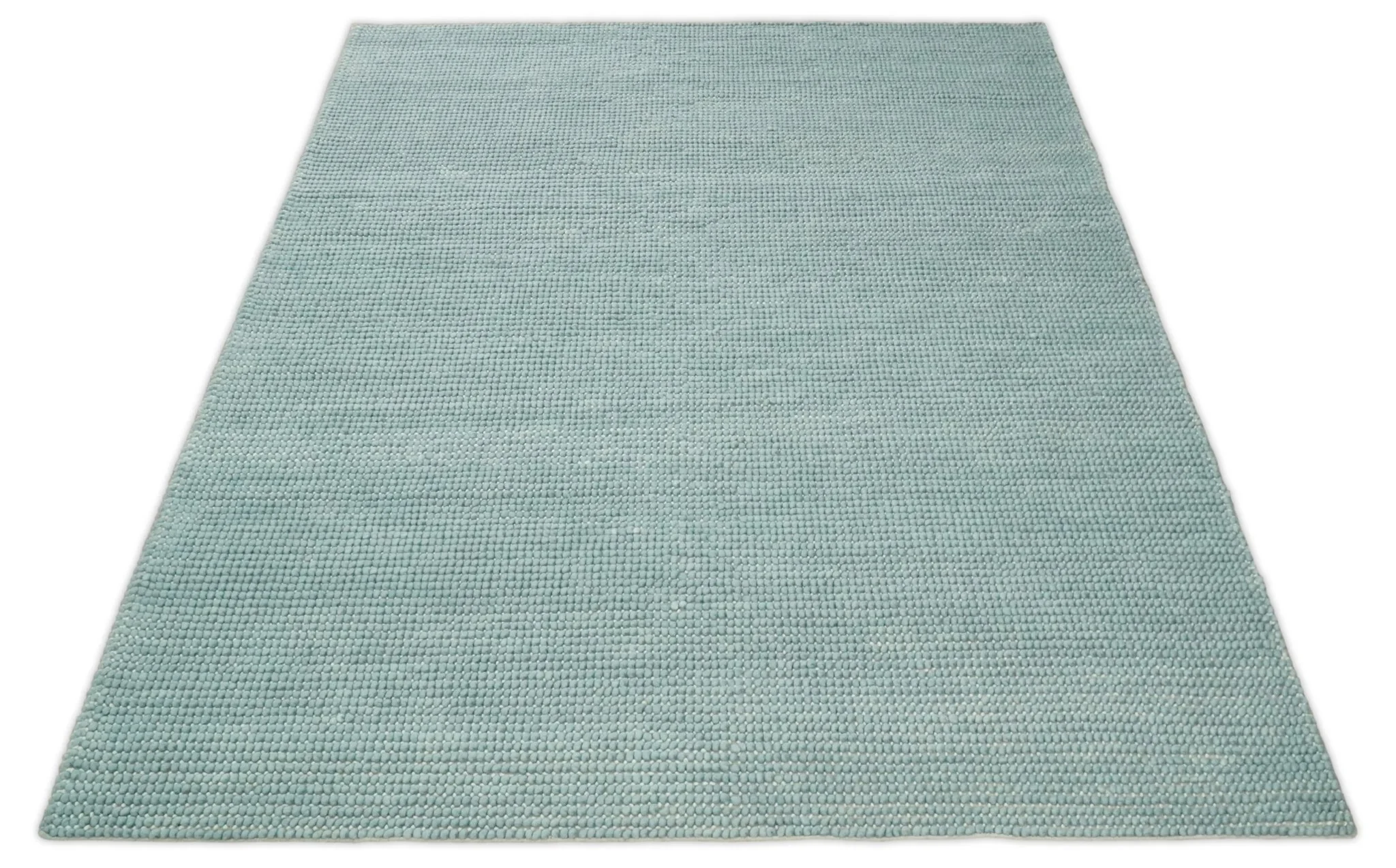 Felted Modern Solid Blue Handmade Chunky Wool  Area Rug - Image 10
