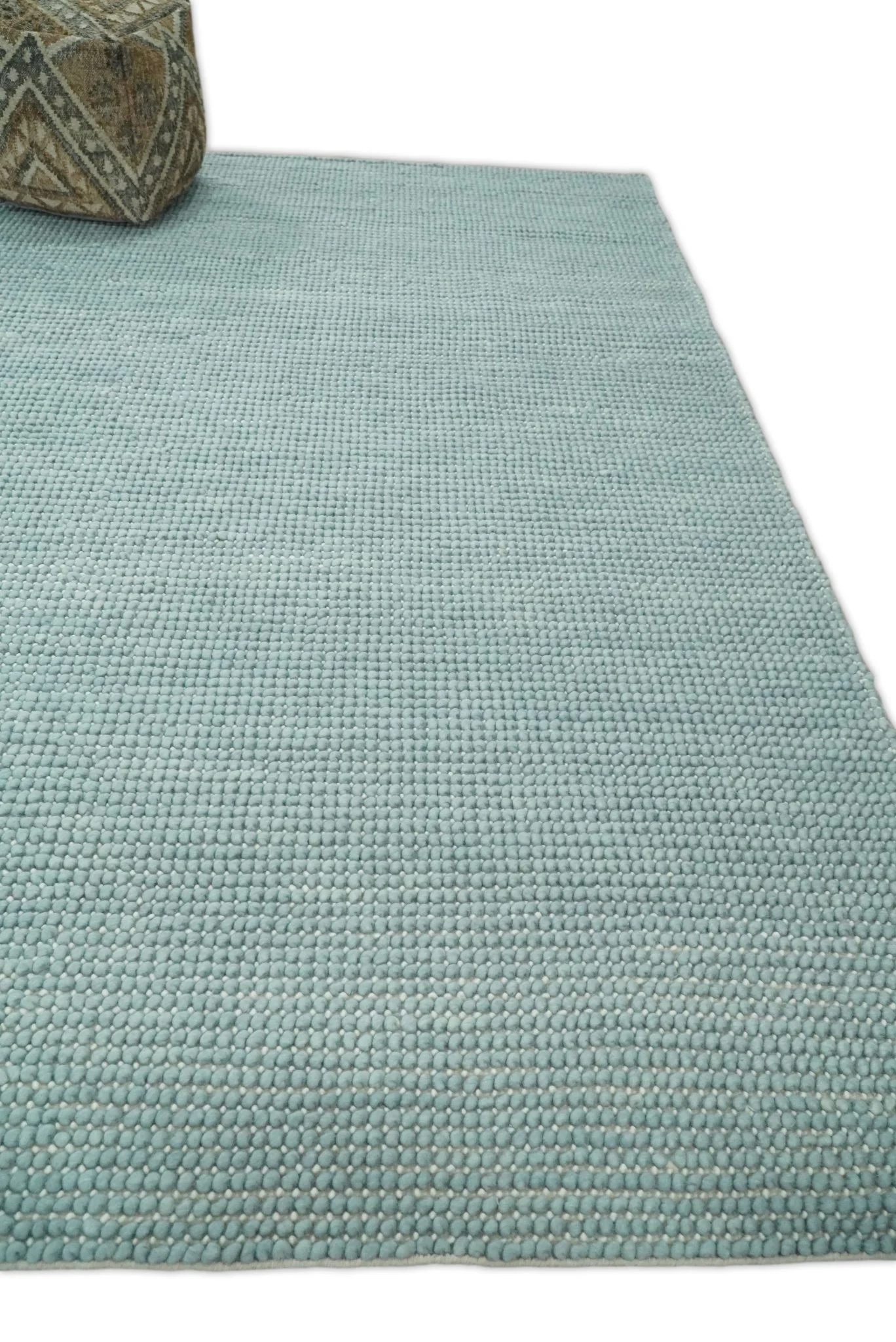 Felted Modern Solid Blue Handmade Chunky Wool  Area Rug - Image 13