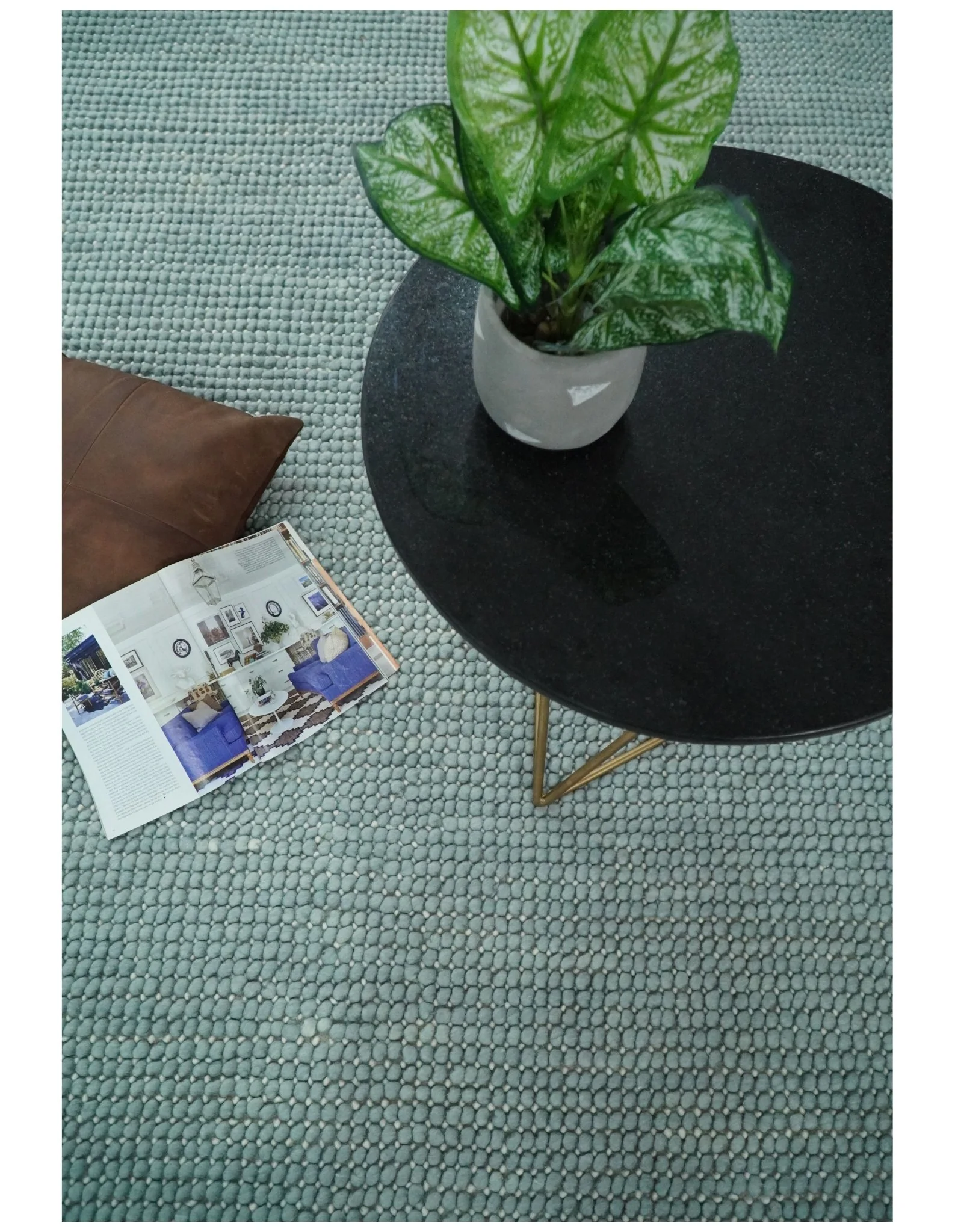 Felted Modern Solid Blue Handmade Chunky Wool  Area Rug - Image 2