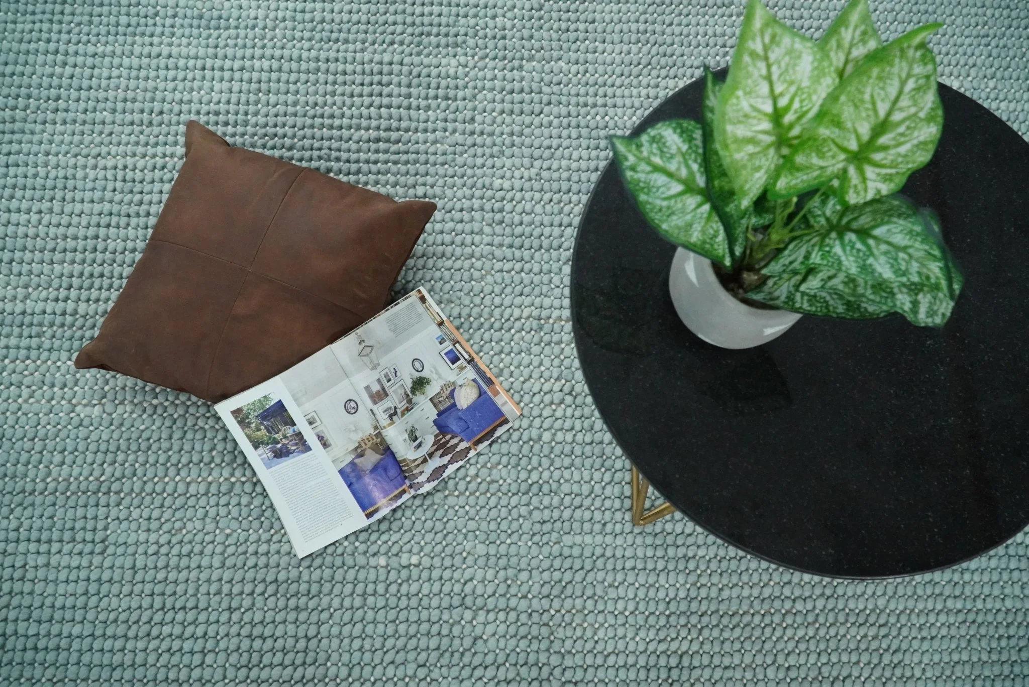 Felted Modern Solid Blue Handmade Chunky Wool  Area Rug - Image 5