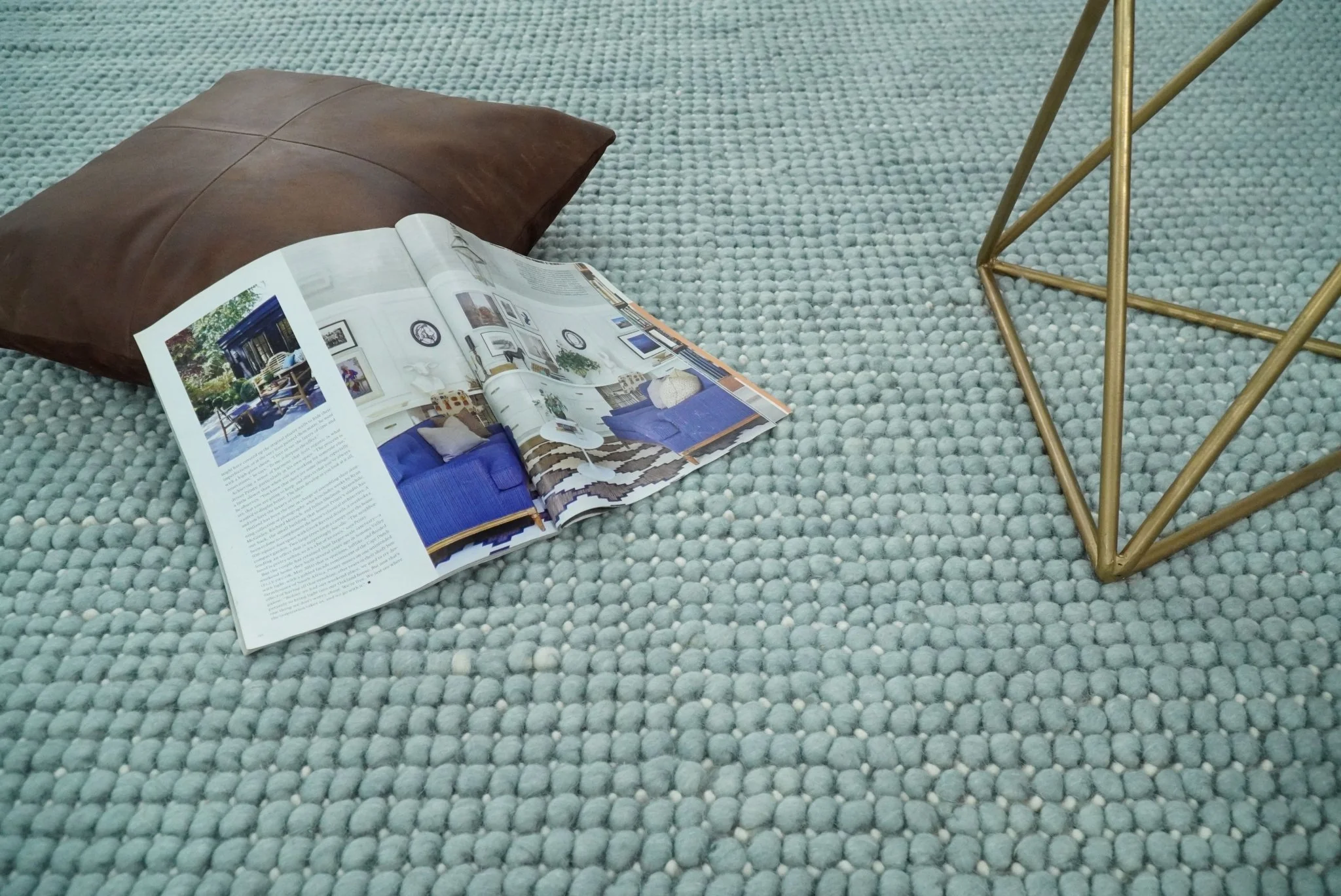 Felted Modern Solid Blue Handmade Chunky Wool  Area Rug - Image 6