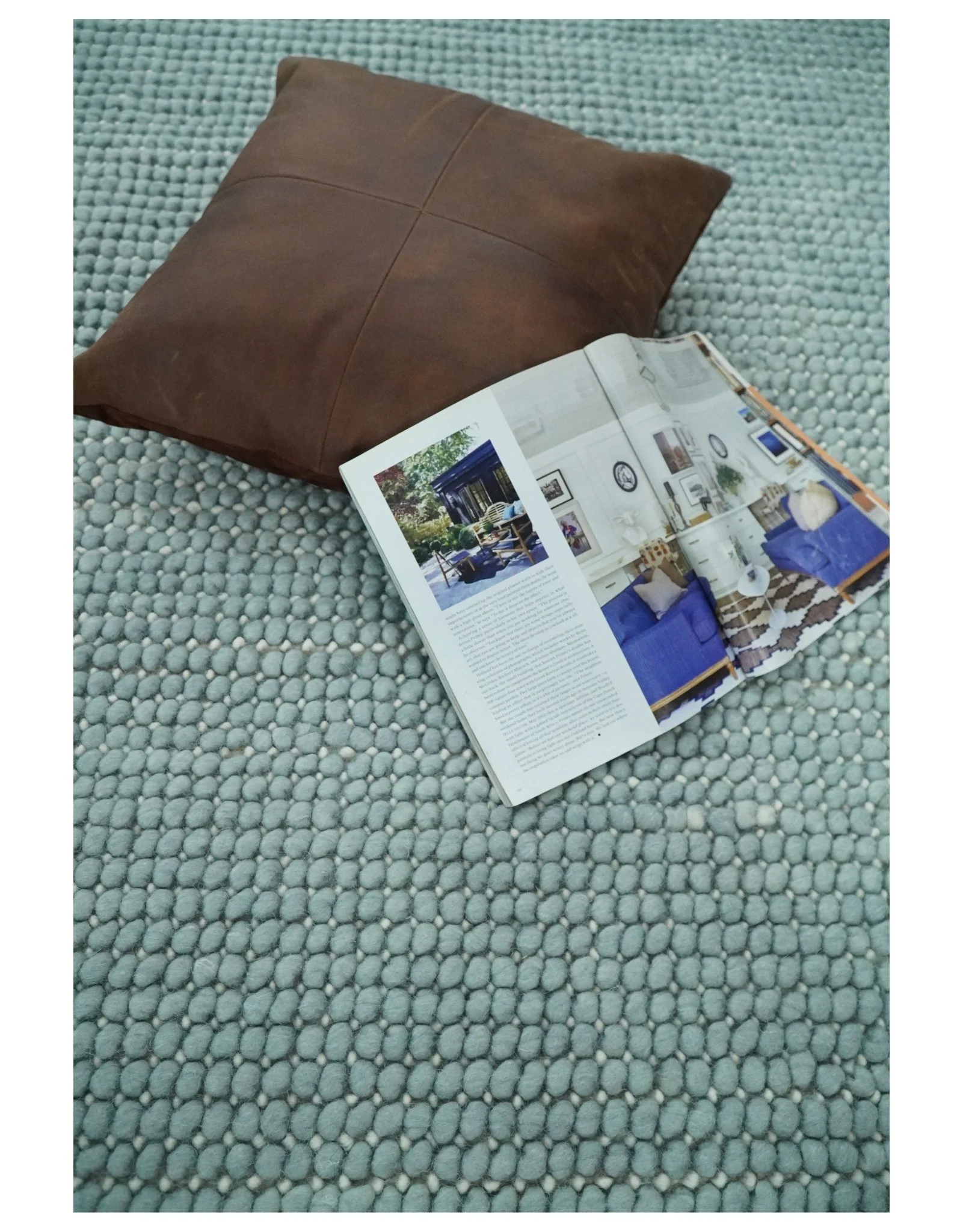 Felted Modern Solid Blue Handmade Chunky Wool  Area Rug - Image 7