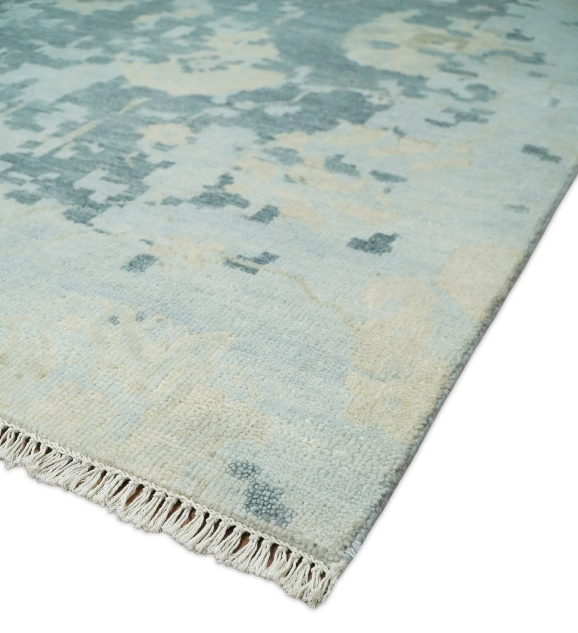 Fine Antique 8x10 Beige and Blue Abstract Hand Knotted Wool Area Rug | TRDCP506912 - Image 10