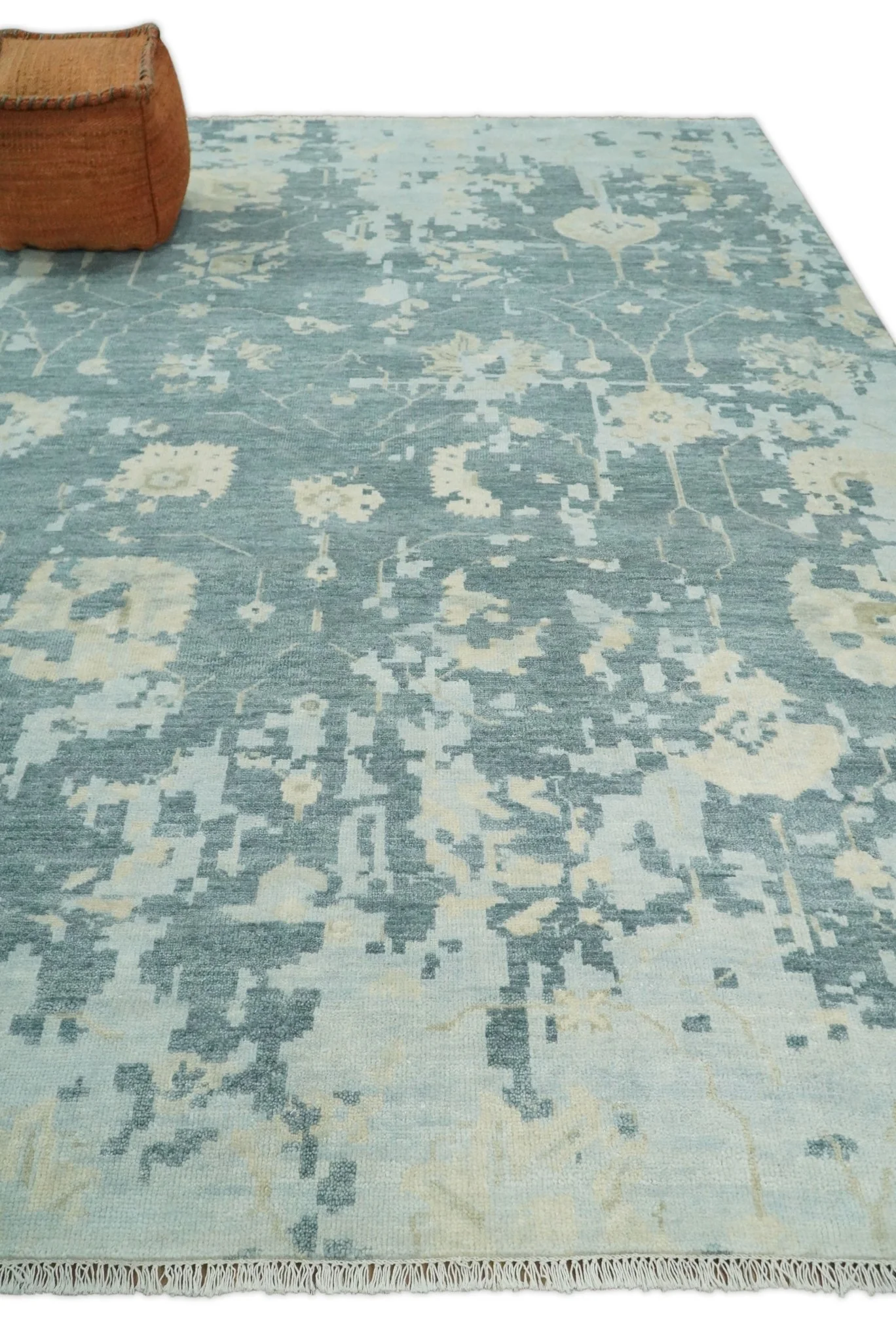 Fine Antique 8x10 Beige and Blue Abstract Hand Knotted Wool Area Rug | TRDCP506912 - Image 3
