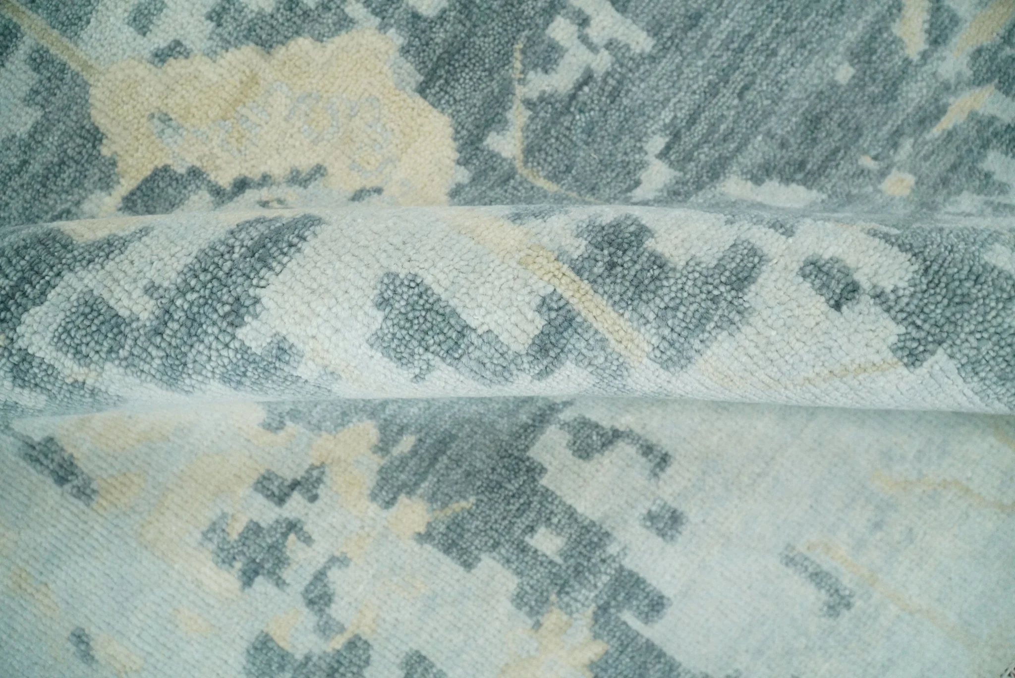 Fine Antique 8x10 Beige and Blue Abstract Hand Knotted Wool Area Rug | TRDCP506912 - Image 6