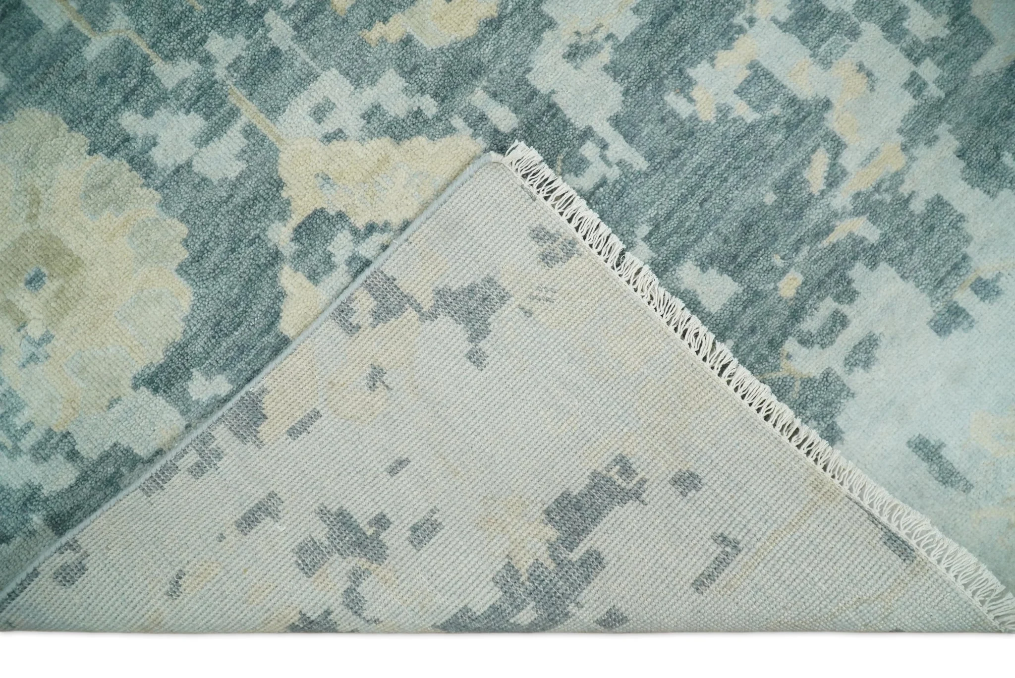 Fine Antique 8x10 Beige and Blue Abstract Hand Knotted Wool Area Rug | TRDCP506912 - Image 9
