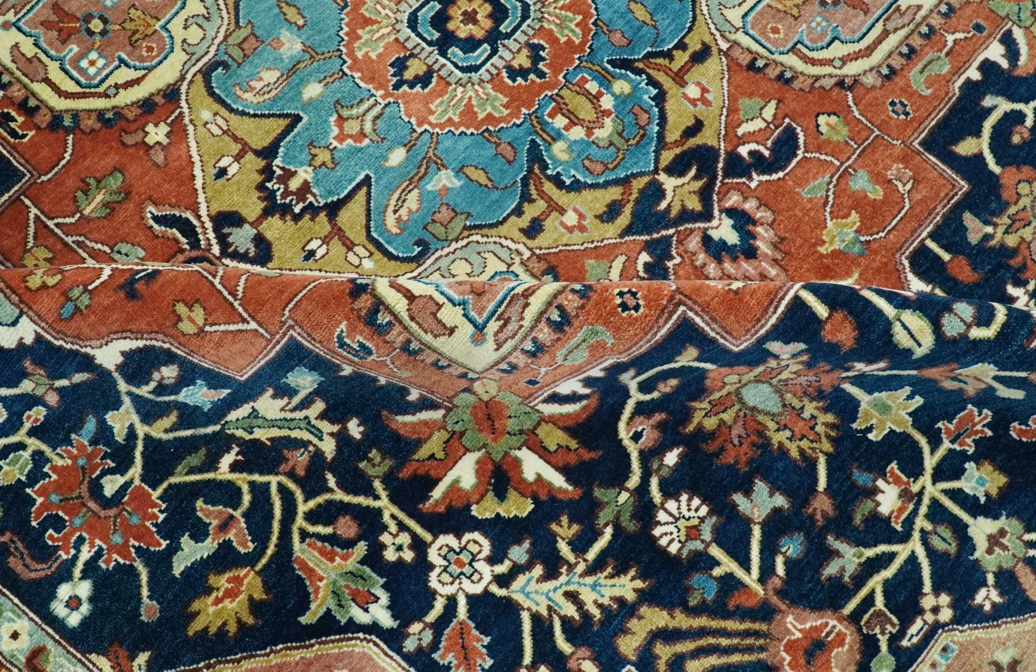 Fine Hand Knotted Rust and Blue Traditional Heriz Medallion 8x10 wool area rug - Image 6