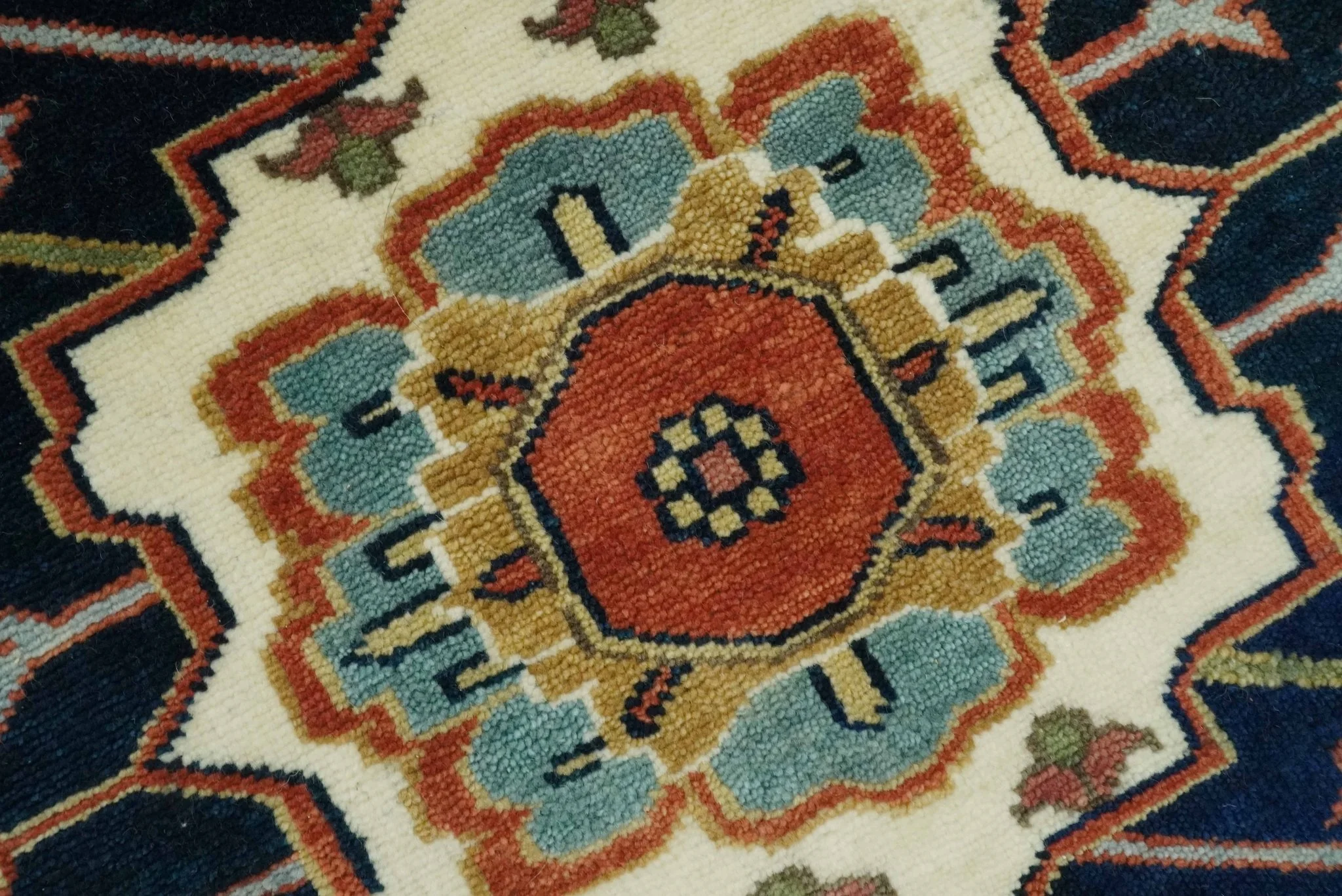 Fine Hand Knotted Rust, Ivory and Blue Floral Traditional Heriz 9x12 wool area rug - Image 4