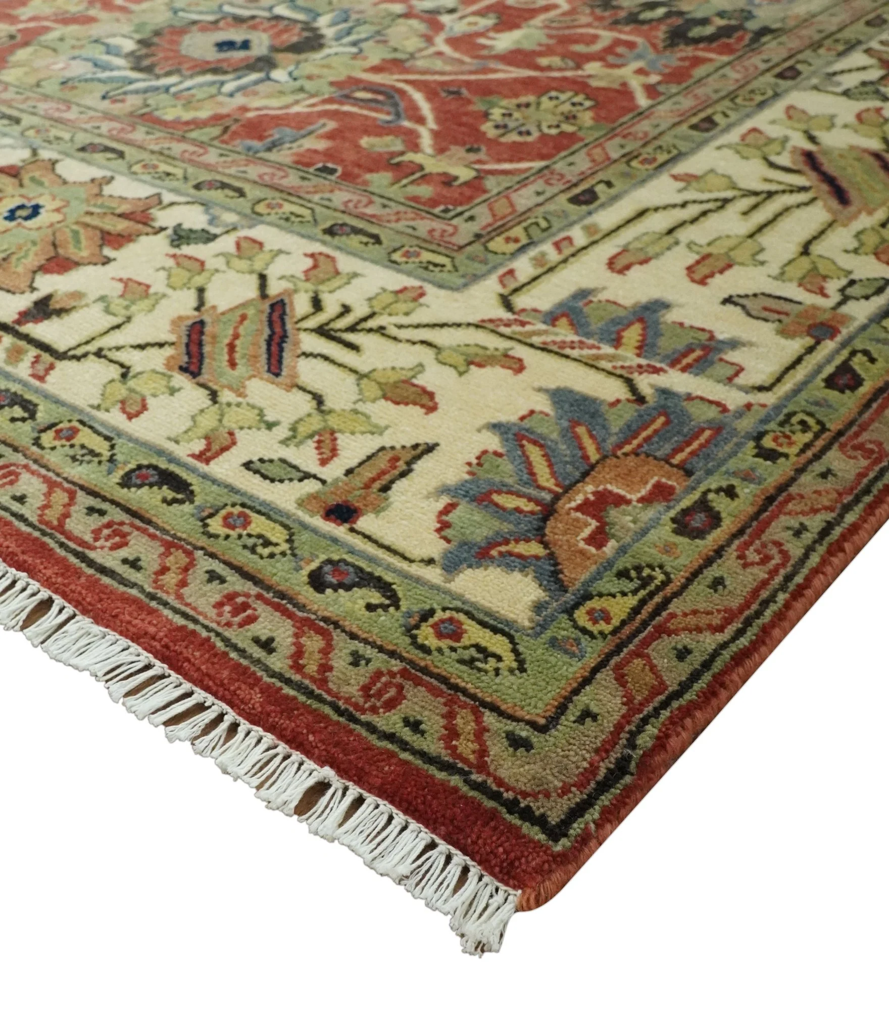 Fine Hand Knotted Vintage Style 8x10  Rust, Olive and Beige Traditional Serapi wool rug - Image 5