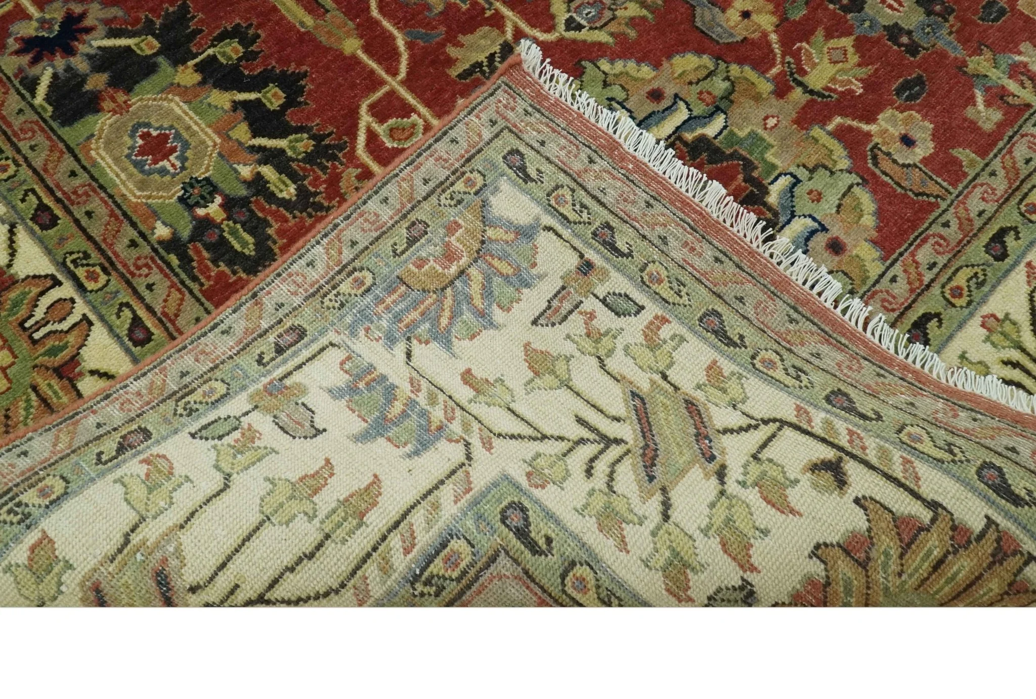 Fine Hand Knotted Vintage Style 8x10  Rust, Olive and Beige Traditional Serapi wool rug - Image 7