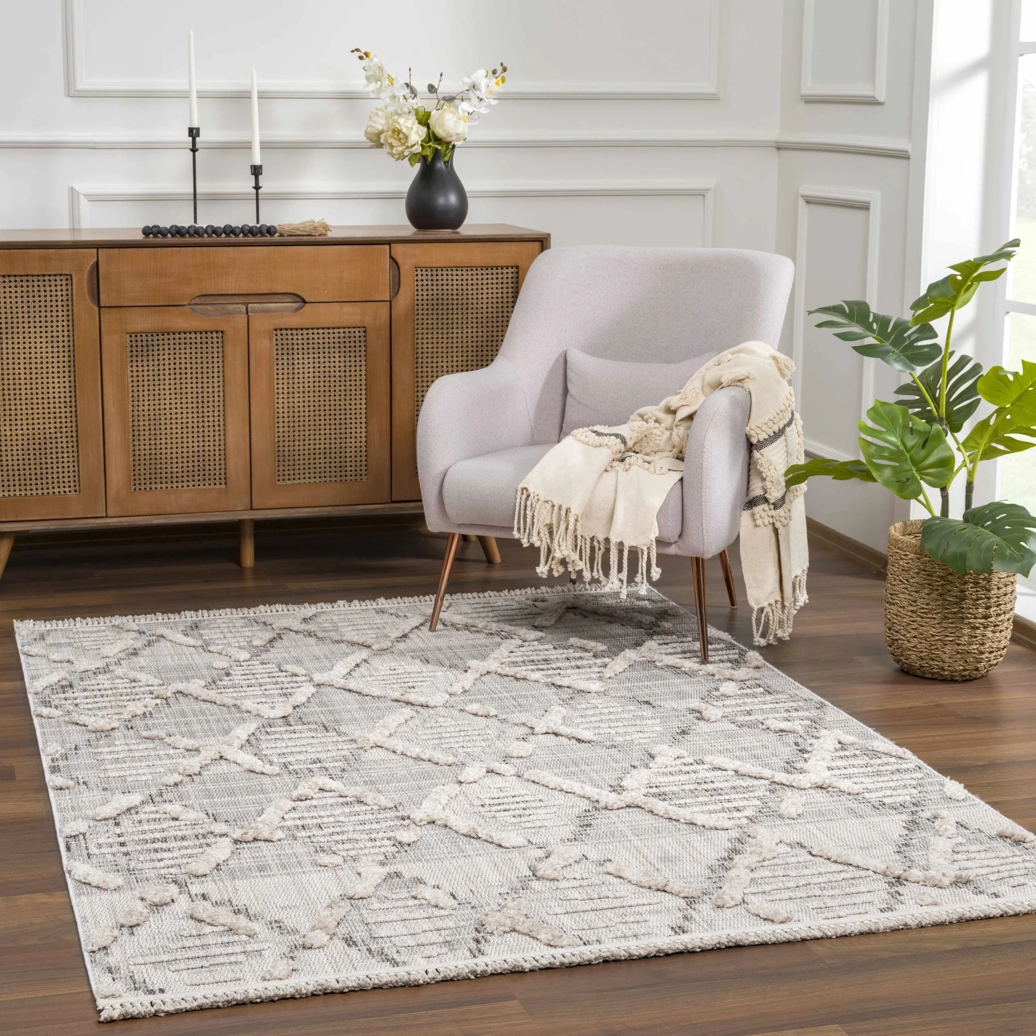 Gray, Silver and Brown Geometrical Texture Area Rug - Image 6