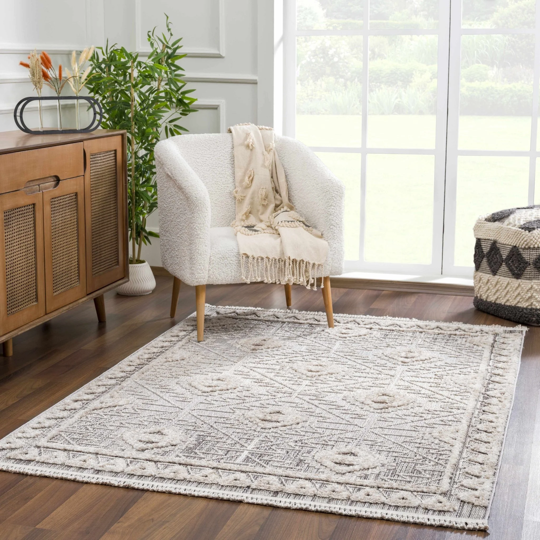 Flat woven Silver, Gray and Beige Geometrical Texture Area Rug - Image 14